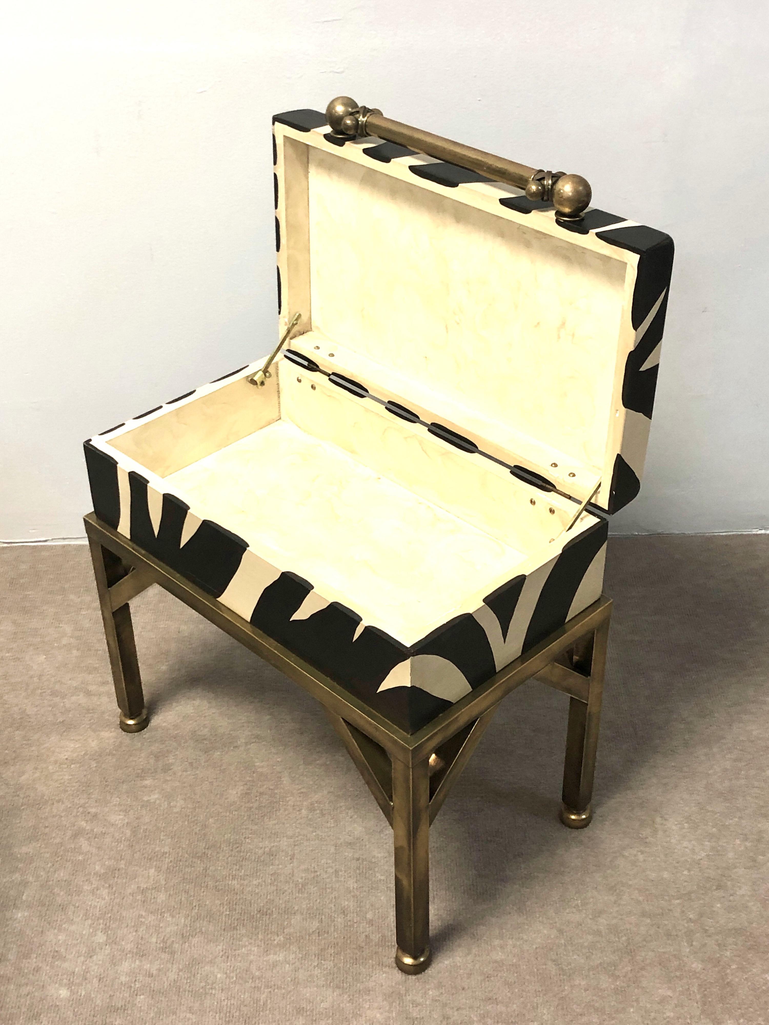 Late 20th Century Faux Zebra Box Table with Brass Stand by Hart Associates, 1980s