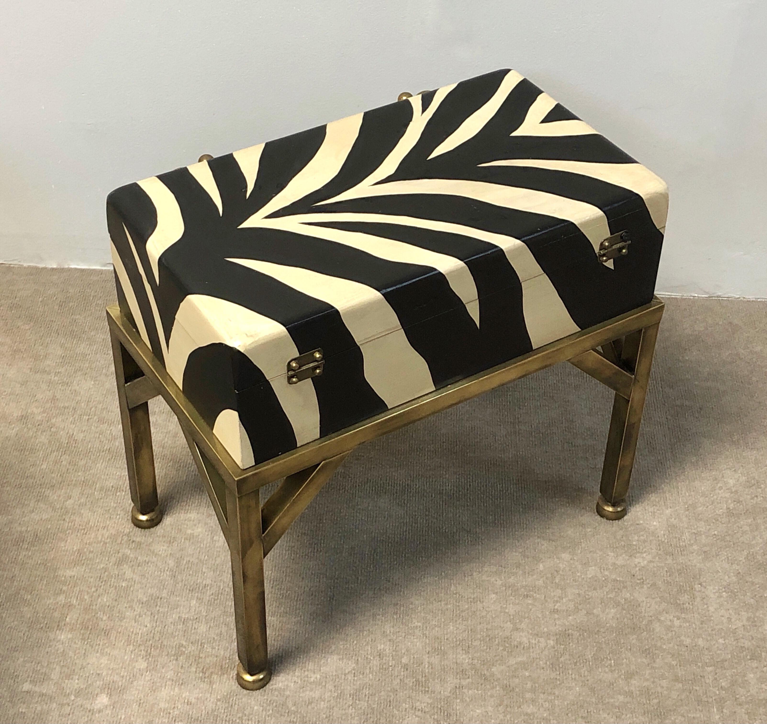Faux Zebra Box Table with Brass Stand by Hart Associates, 1980s 1