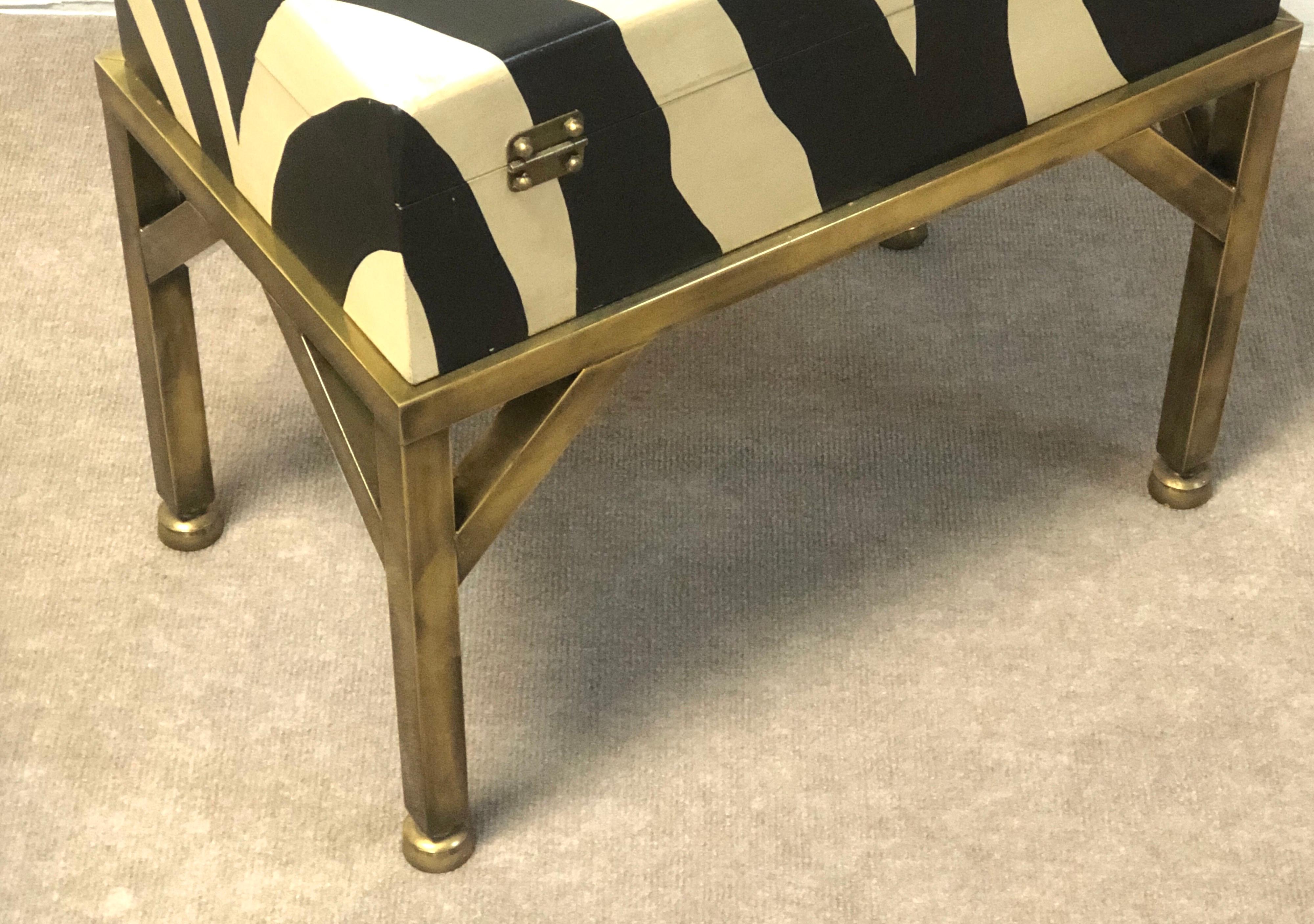 Faux Zebra Box Table with Brass Stand by Hart Associates, 1980s 2