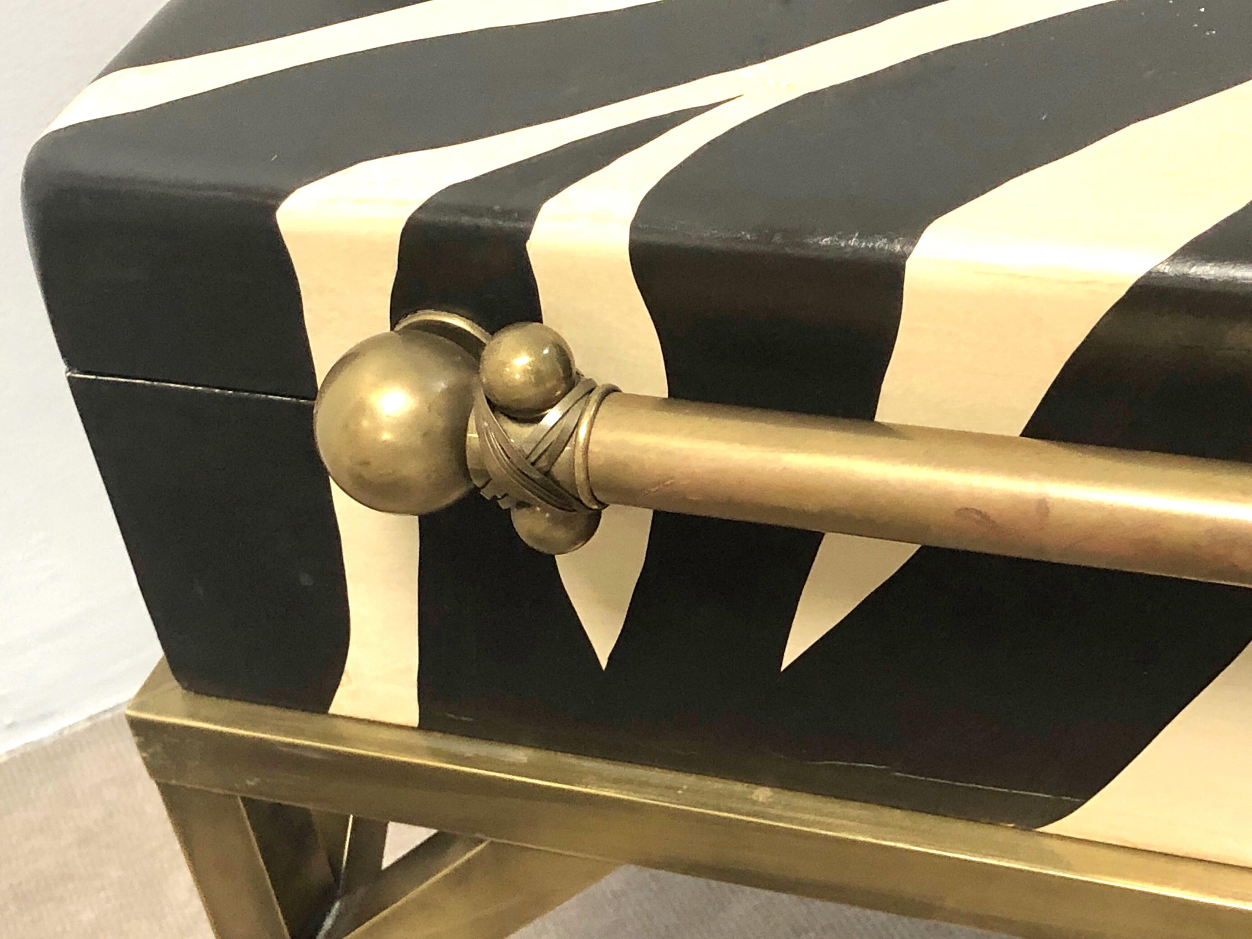 Faux Zebra Box Table with Brass Stand by Hart Associates, 1980s 3