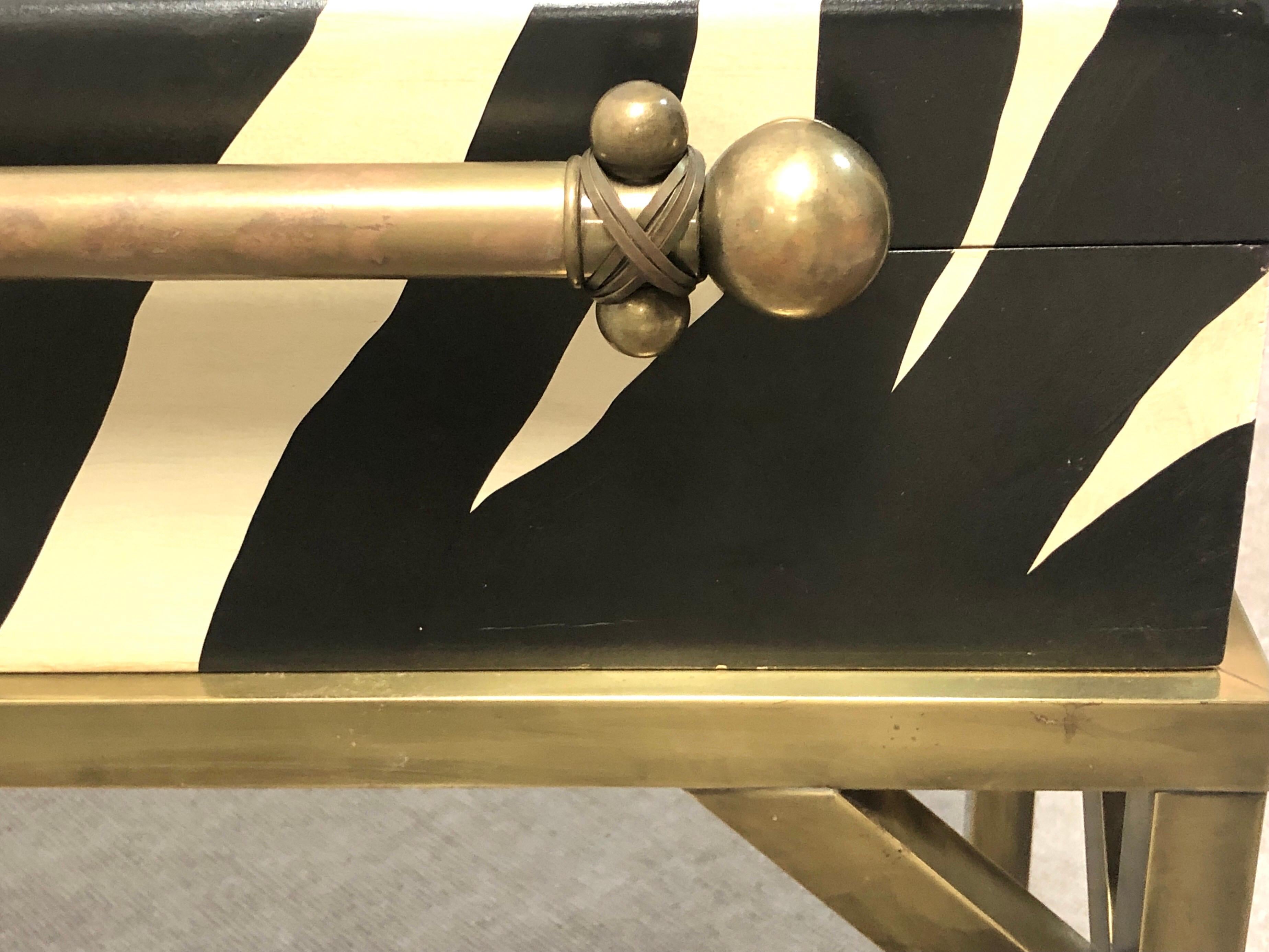 Faux Zebra Box Table with Brass Stand by Hart Associates, 1980s 4