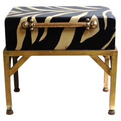Faux Zebra Painted Wood Box w/ Brass Table Stand, 1970's