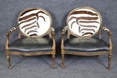 Sillones franceses Luis XVI extra anchos de imitación de piel de vaca y cuero con estampado de cebra