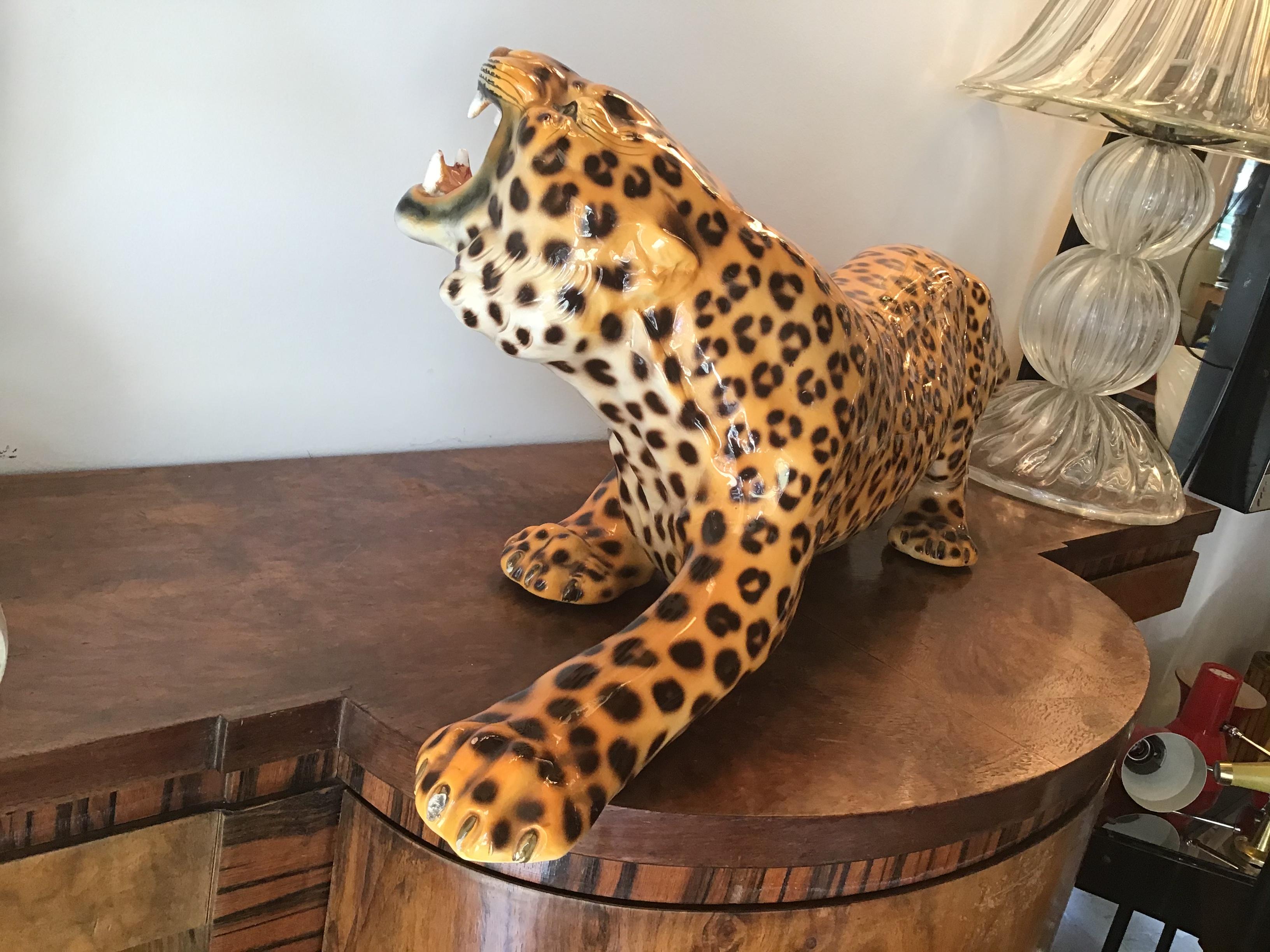 Favaro Cecchetto Leopard Ceramic 1940 Italy  In Excellent Condition In Milano, IT
