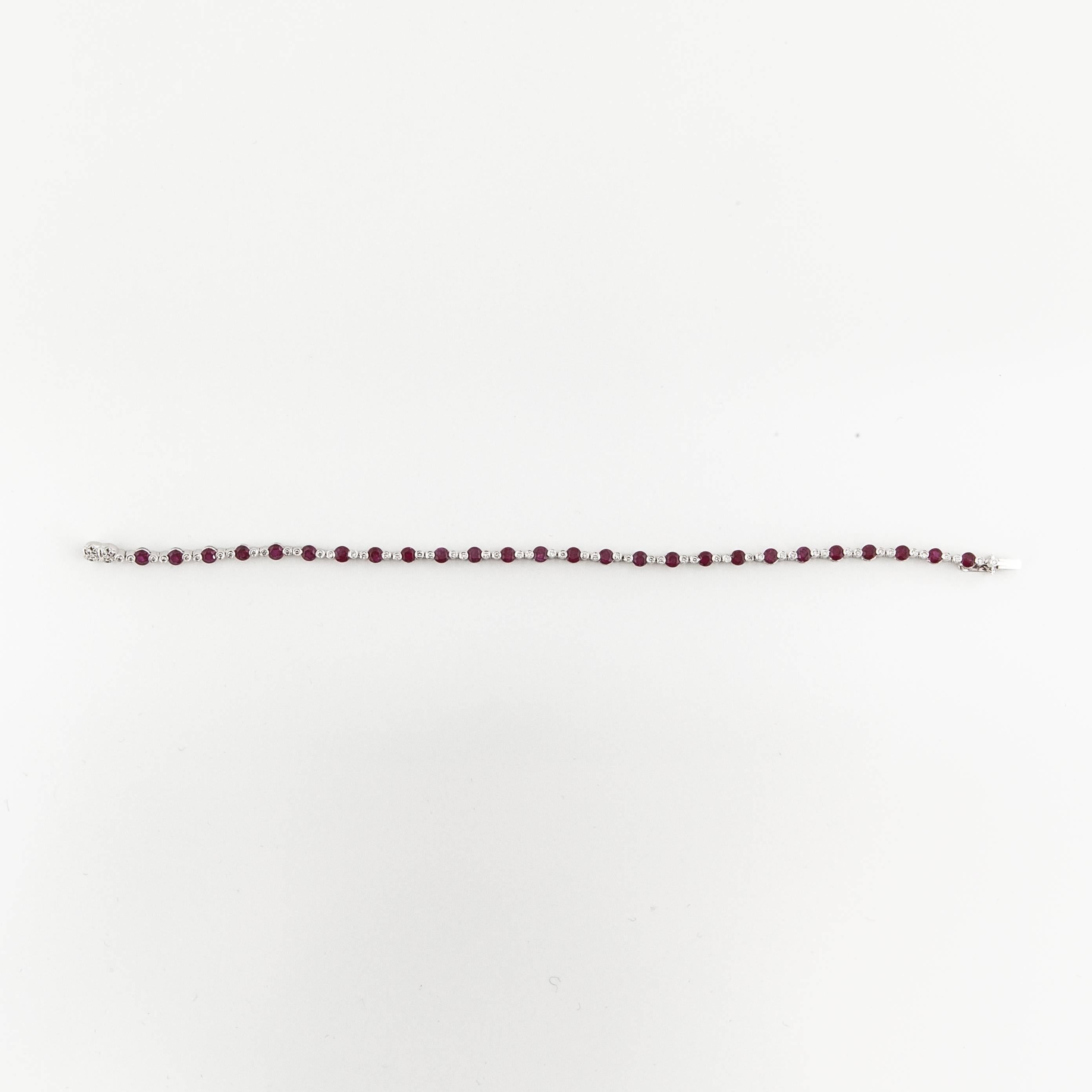 Favero Ruby and Diamond Line Bracelet in 18K White Gold In Good Condition In Houston, TX