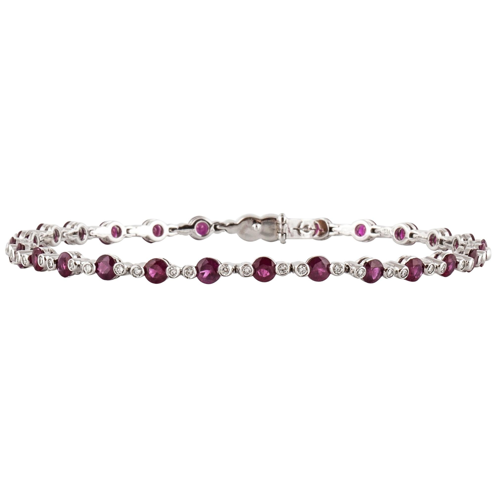 Favero Ruby and Diamond Line Bracelet in 18K White Gold