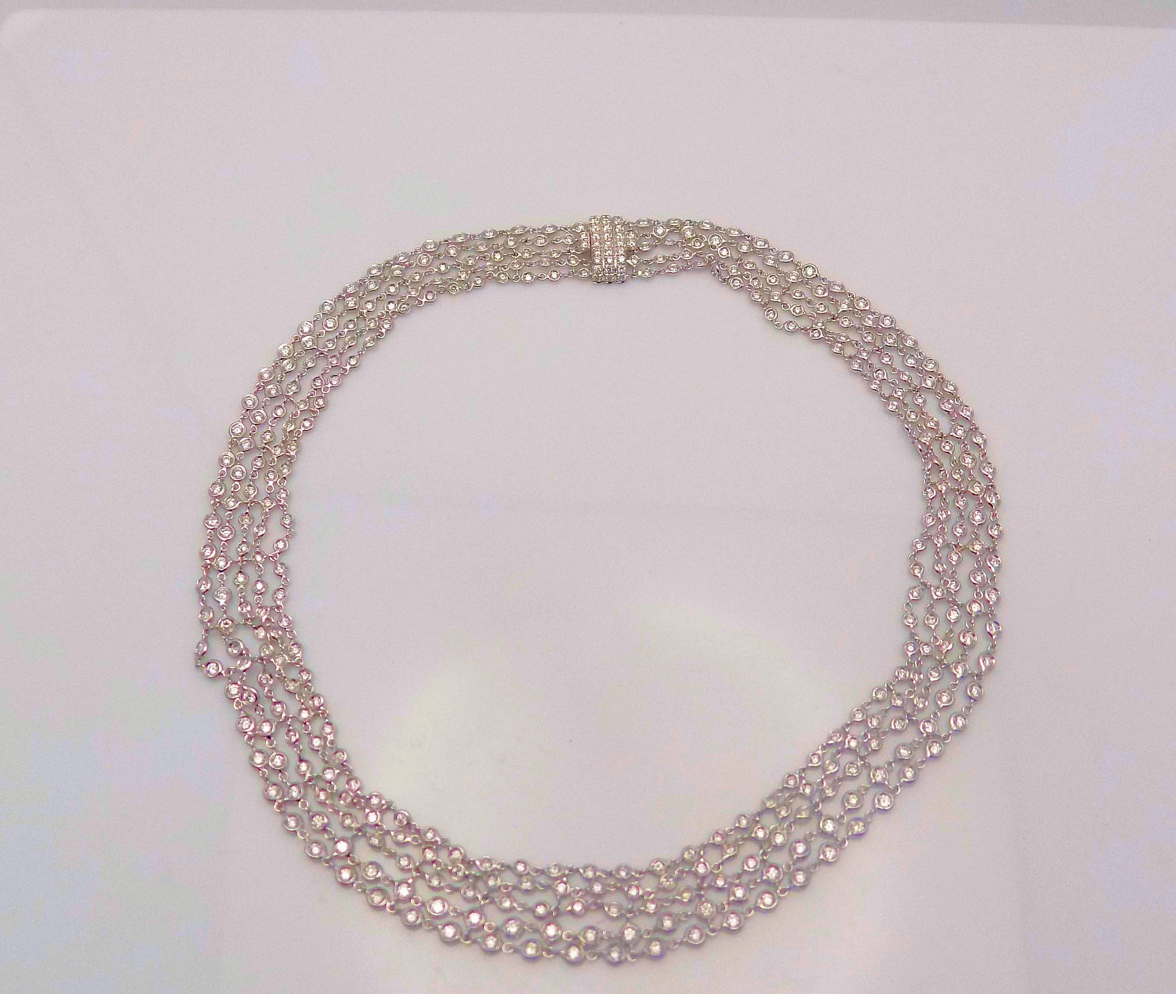 Favero Five-Row Diamond Necklace in 18 Karat White Gold For Sale 5