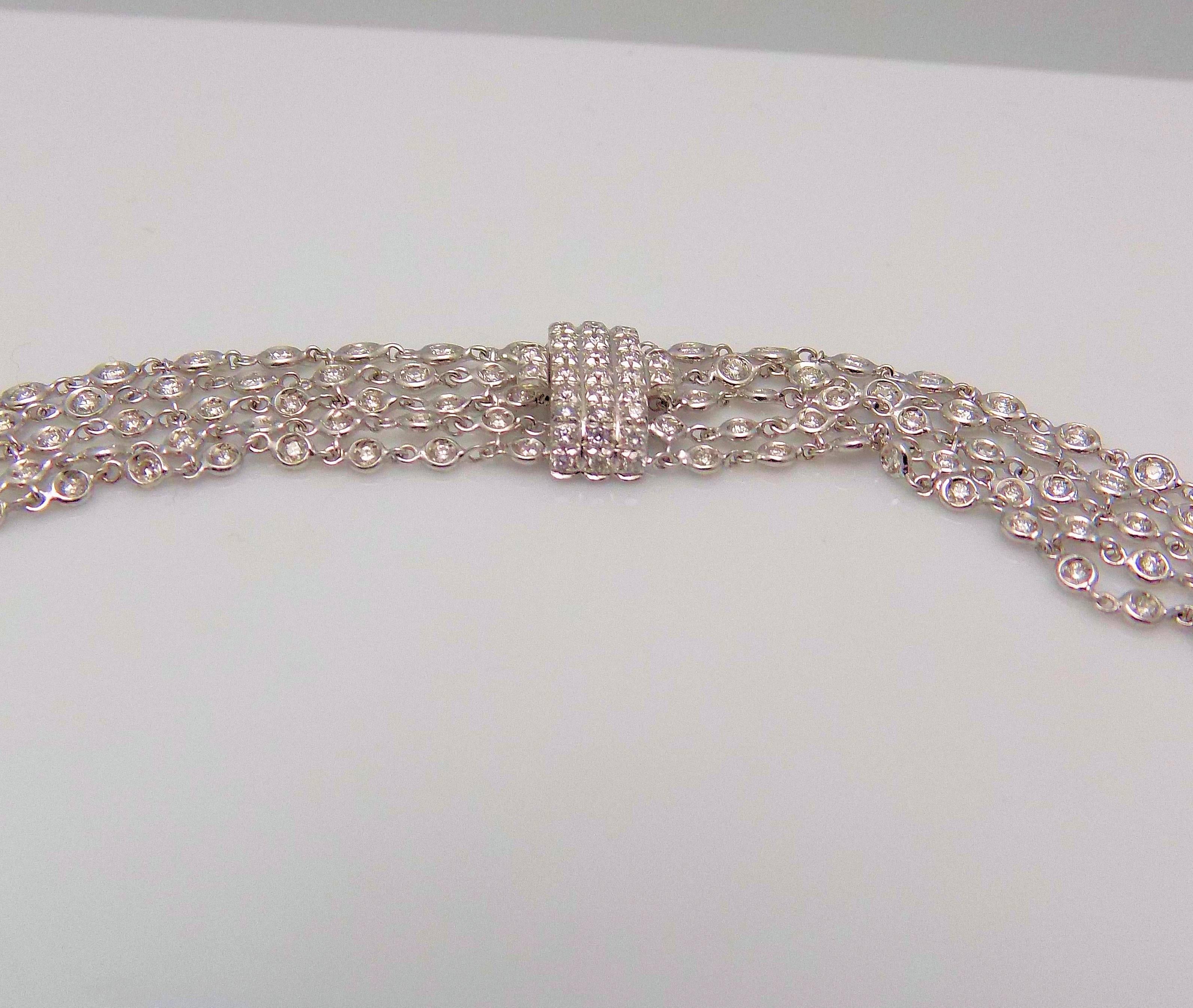 Favero Five-Row Diamond Necklace in 18 Karat White Gold For Sale 6