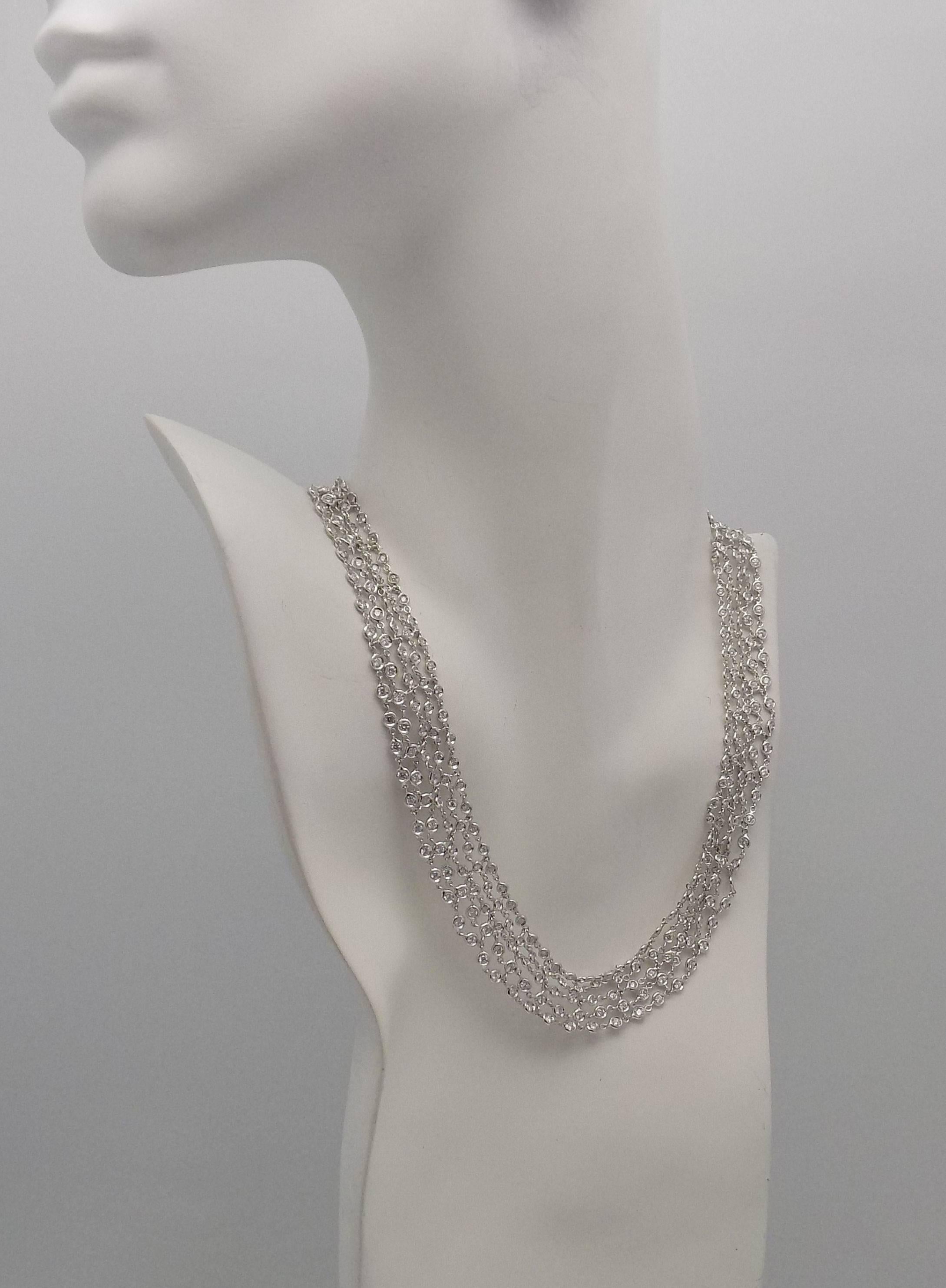 Round Cut Favero Five-Row Diamond Necklace in 18 Karat White Gold For Sale