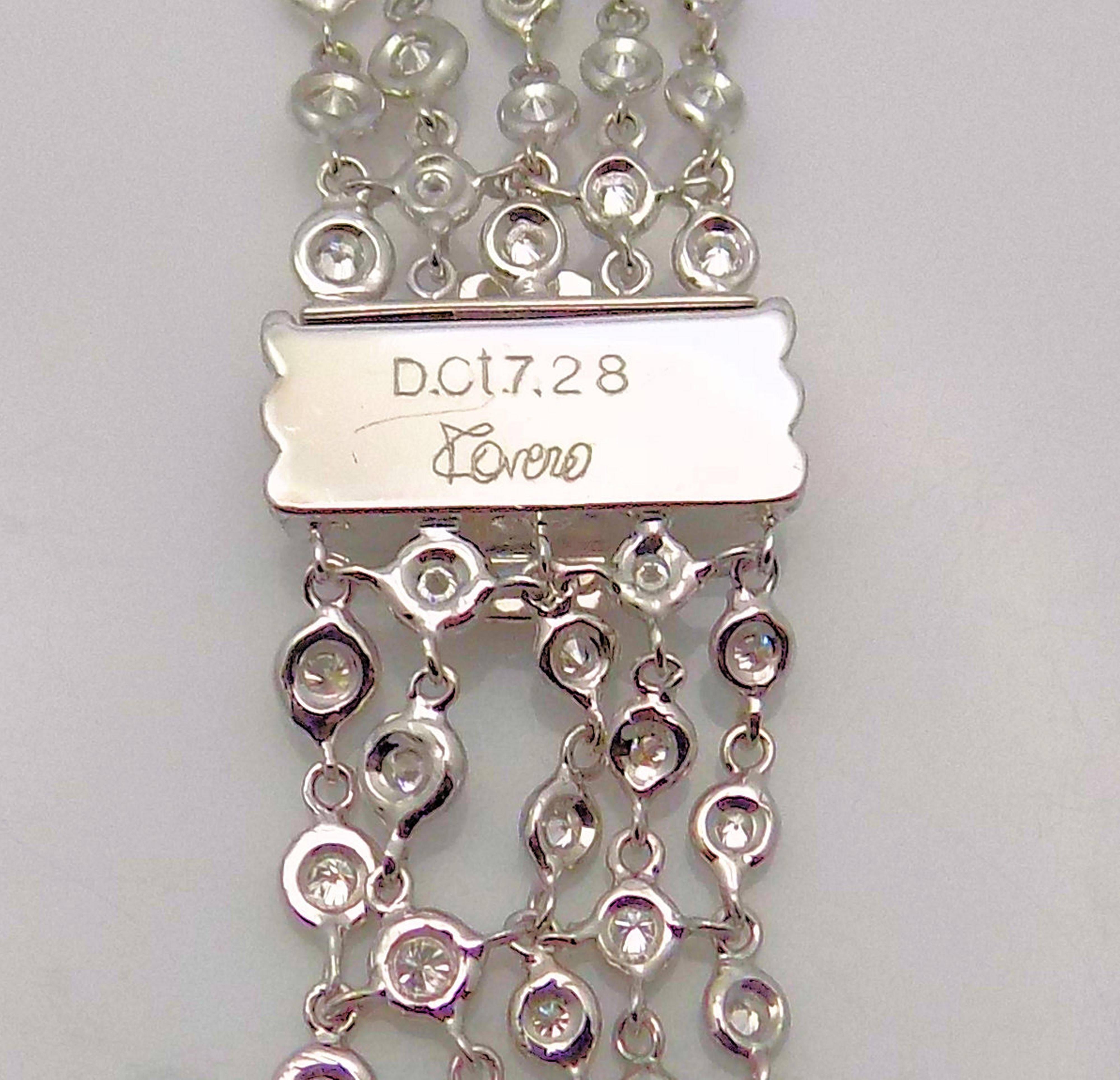 Favero Five-Row Diamond Necklace in 18 Karat White Gold In New Condition For Sale In Dallas, TX