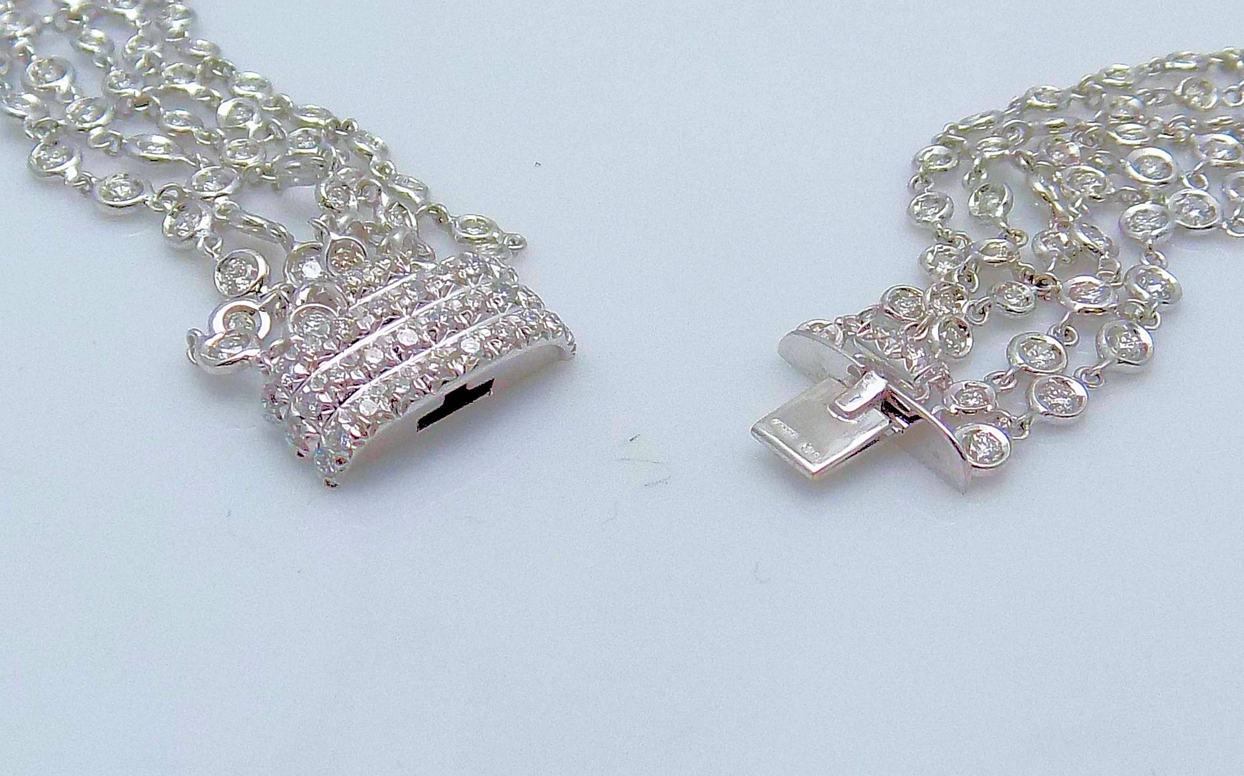 Women's Favero Five-Row Diamond Necklace in 18 Karat White Gold For Sale