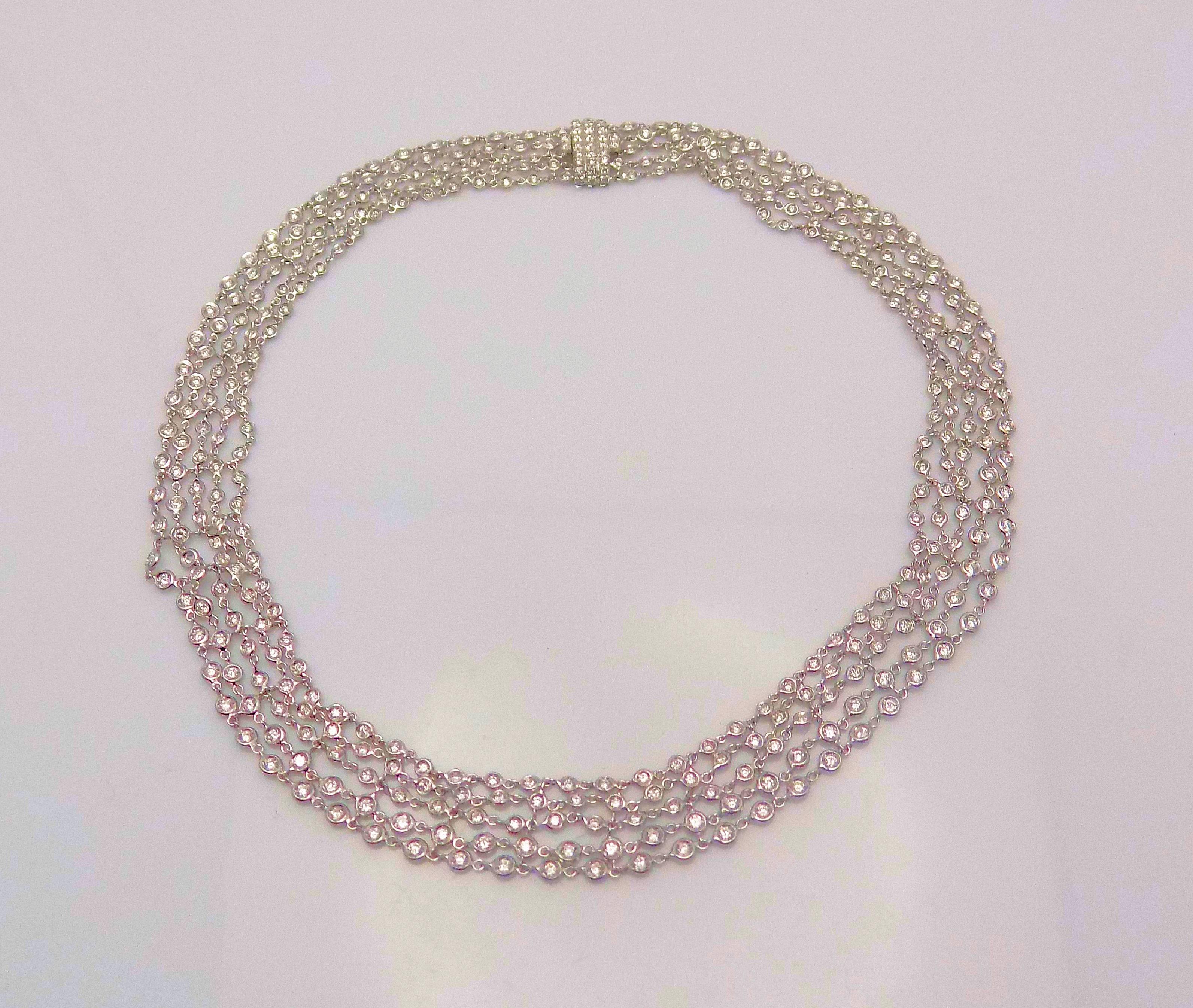 Favero Five-Row Diamond Necklace in 18 Karat White Gold For Sale 4