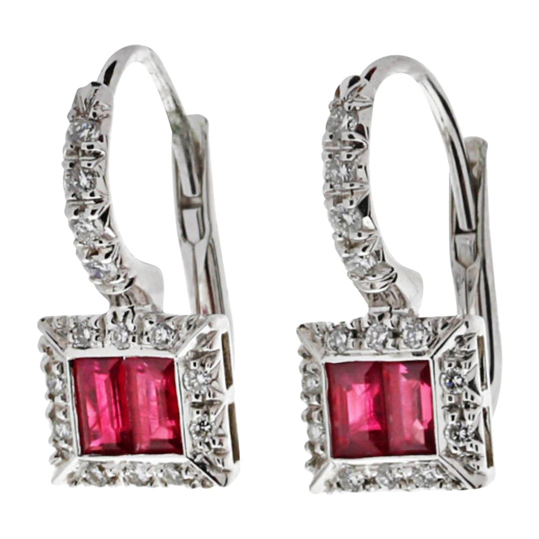 Favero Diamond and Ruby Drop Earrings For Sale