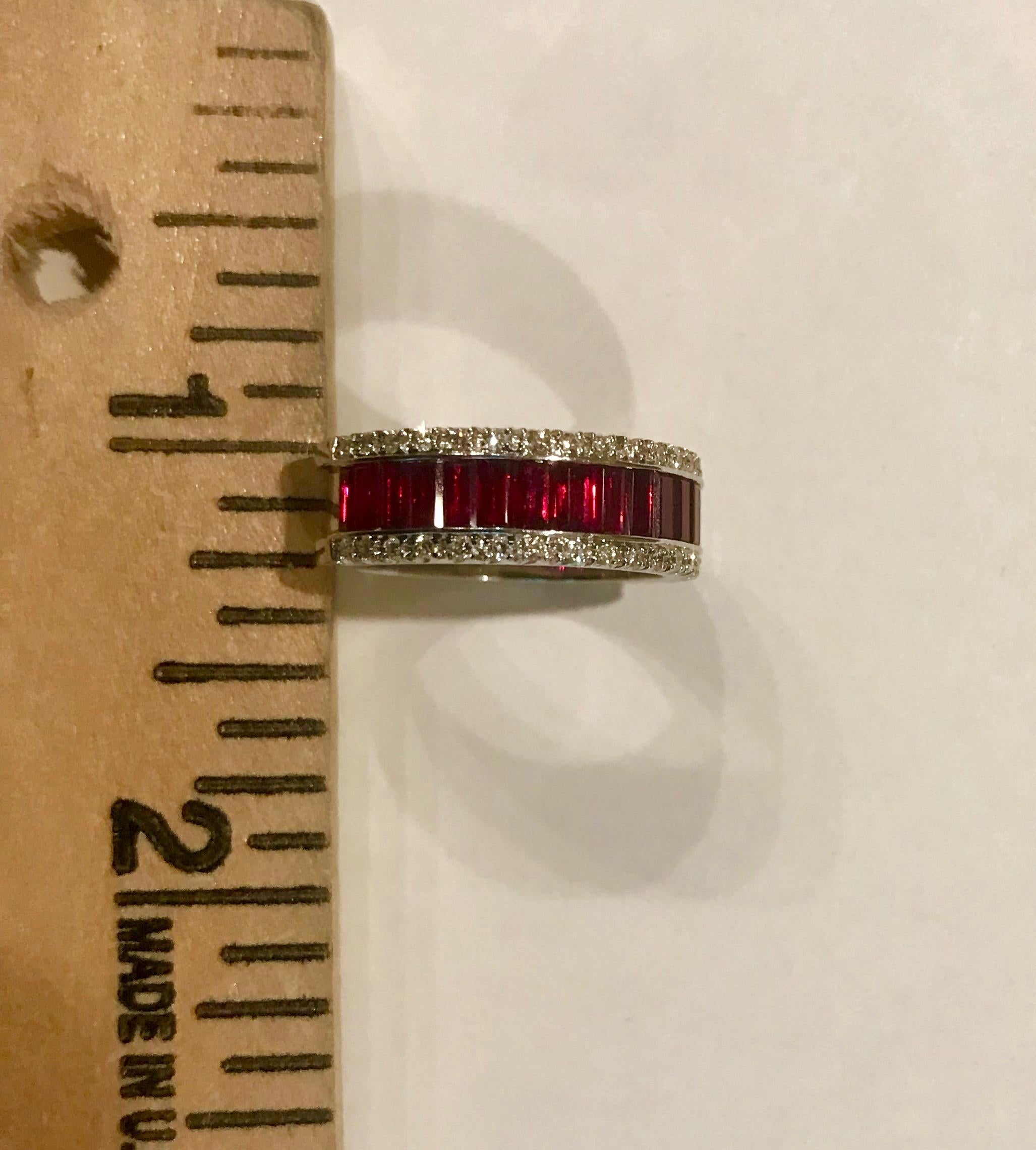 Favero Emerald Cut Ruby and Diamond Ring In New Condition In Spartanburg, SC