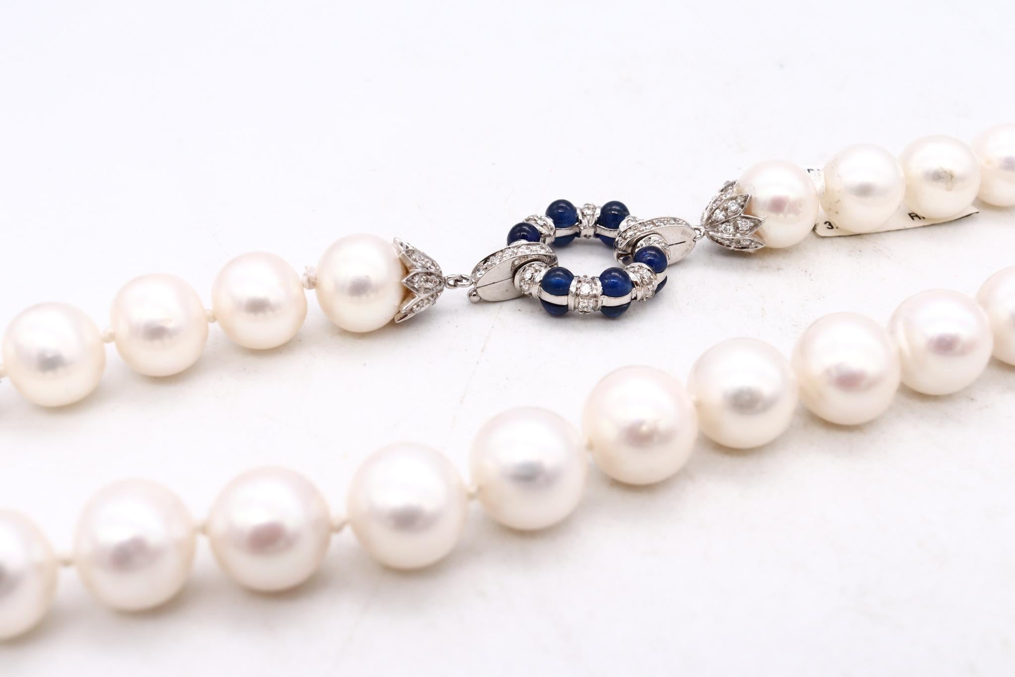 Women's Favero Italy 18Kt Gold Necklace Akoya Pearls and 4.74 Cts in Sapphire Diamonds