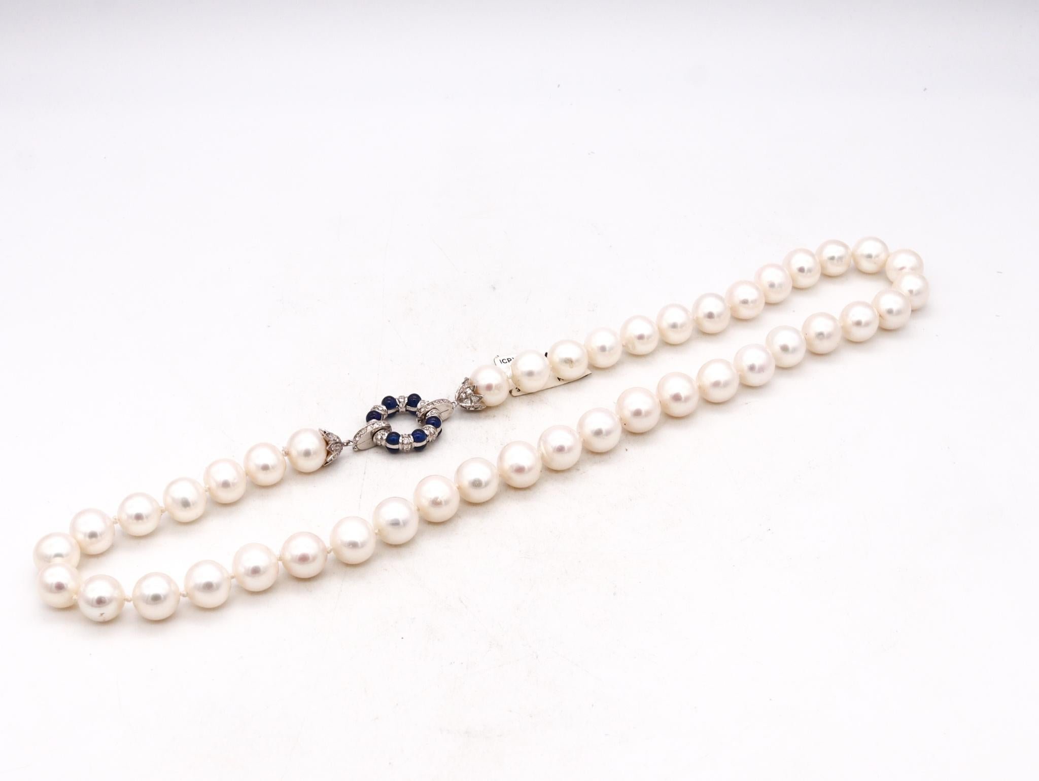 Favero Italy 18Kt Gold Necklace Akoya Pearls and 4.74 Cts in Sapphire Diamonds 1