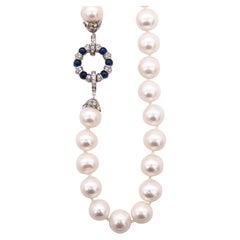 Favero Italy 18Kt Gold Necklace Akoya Pearls and 4.74 Cts in Sapphire Diamonds