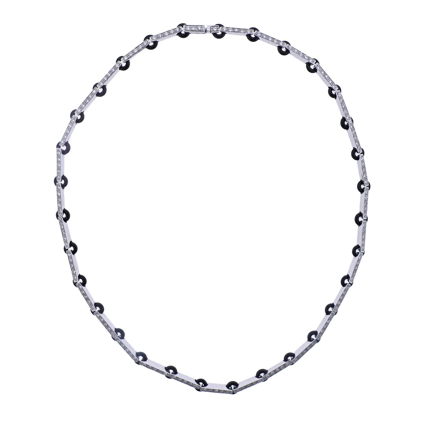 Women's or Men's Favero Onyx Diamond Gold Necklace