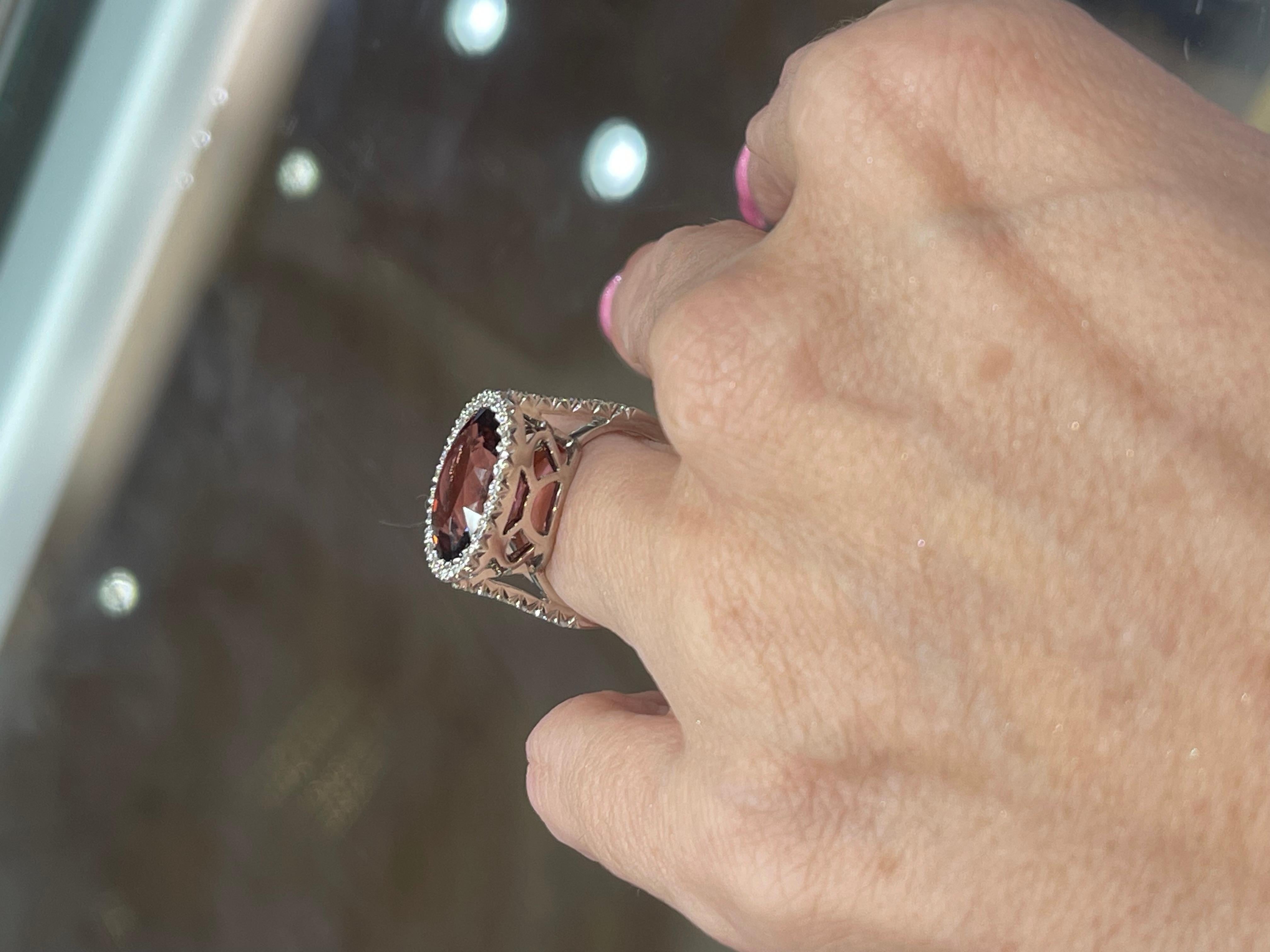 Favero Pink Tourmaline Diamond Estate Ring In Excellent Condition In Miami, FL