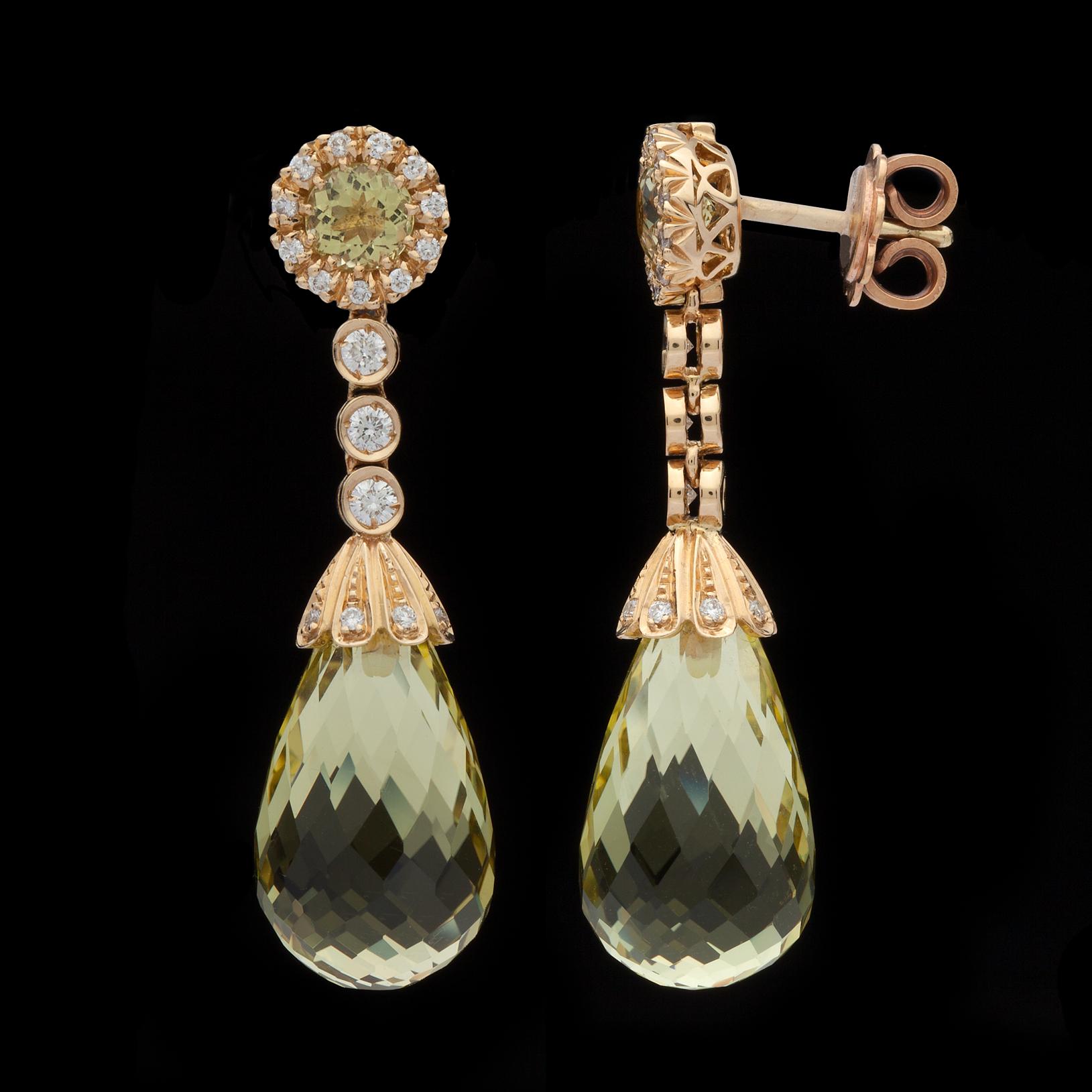 Favero Boucles d'oreilles en quartz et diamant 18Kt Excellent état - En vente à San Francisco, CA