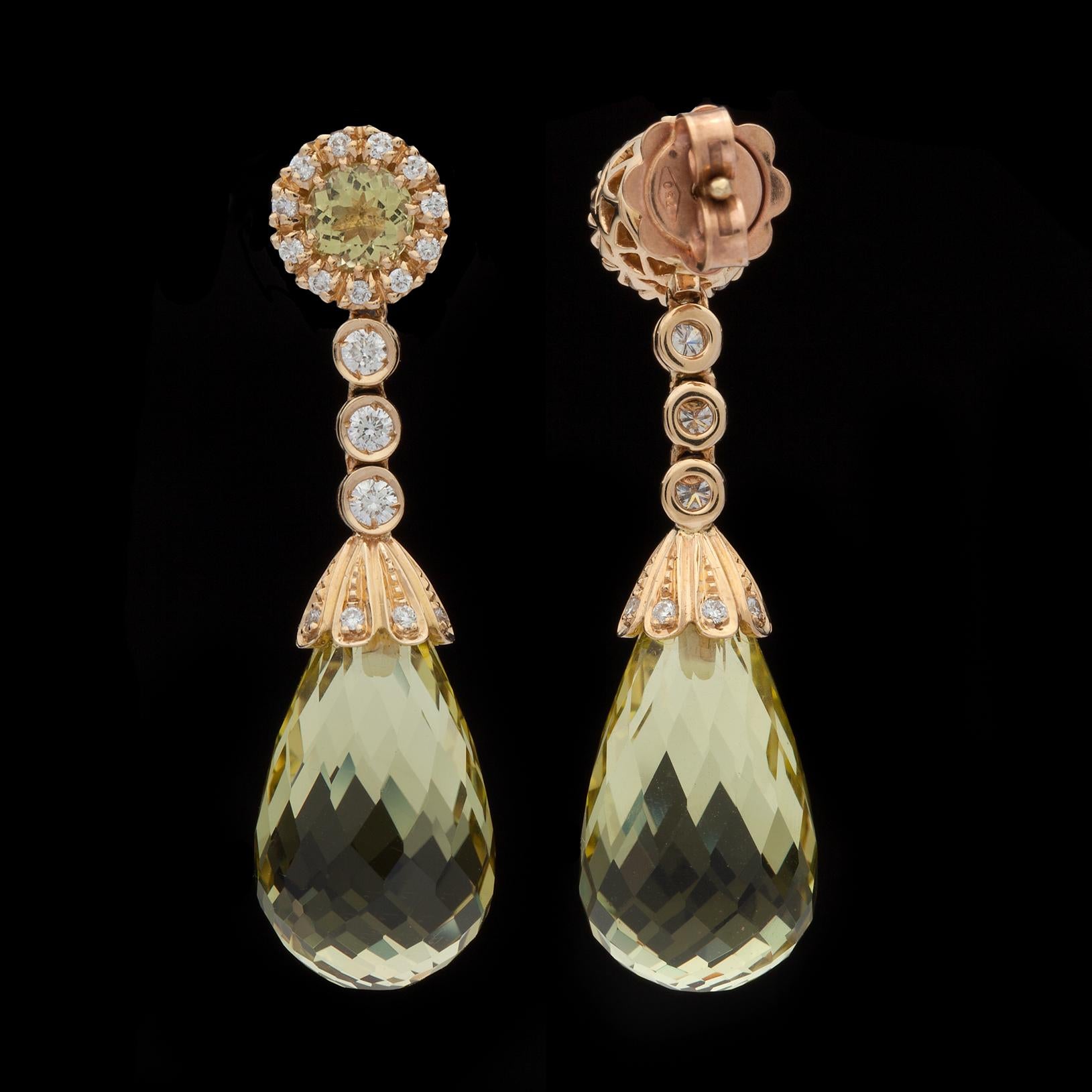 Favero Boucles d'oreilles en quartz et diamant 18Kt en vente 1