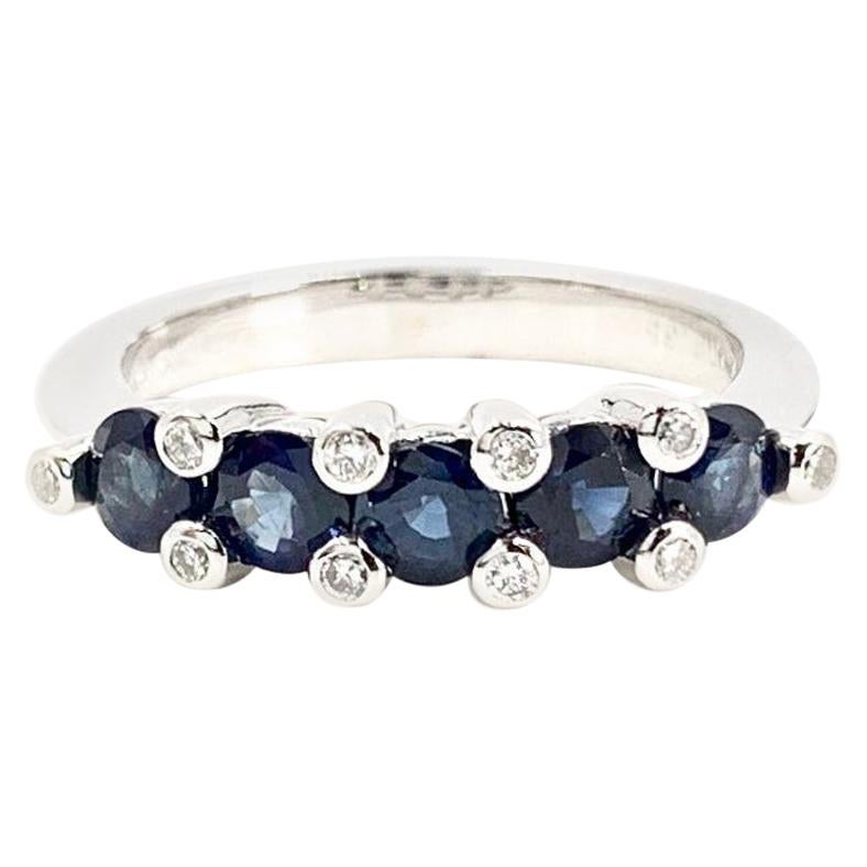 Favero Sapphire and Diamond 18 Karat White Gold Band Ring For Sale