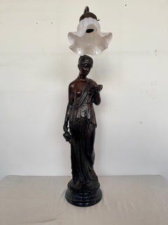 Fabulous antique lamp in Art Deco style with figure of a woman 19th century