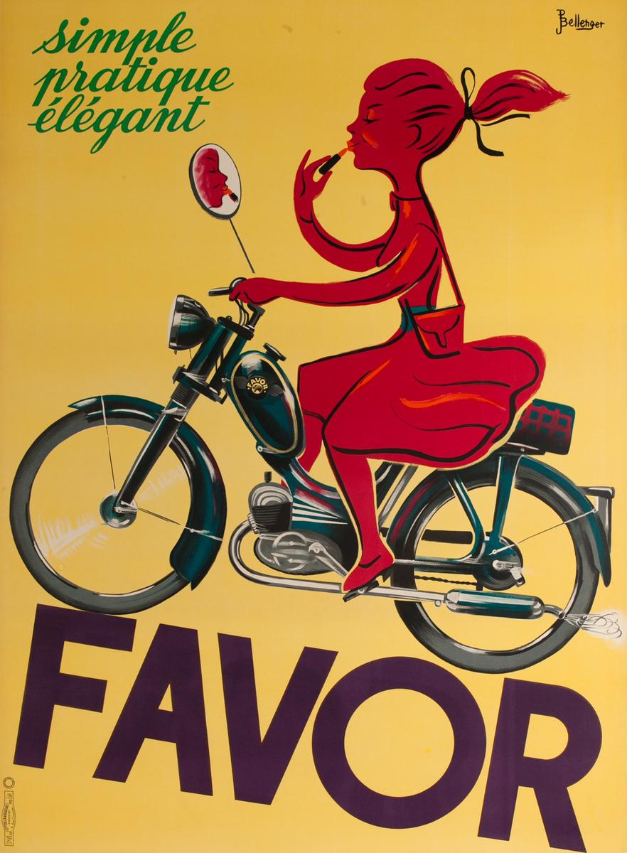 Favor c1950s Cartel Publicitario Moto Bellenger Francés en venta