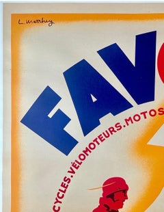 FAVOR CYCLES Authentic Original Vintage Antique French Art Deco Poster 1928