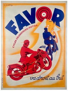 FAVOR CYCLES Authentic Original Vintage Antique French Art Deco Poster 1928