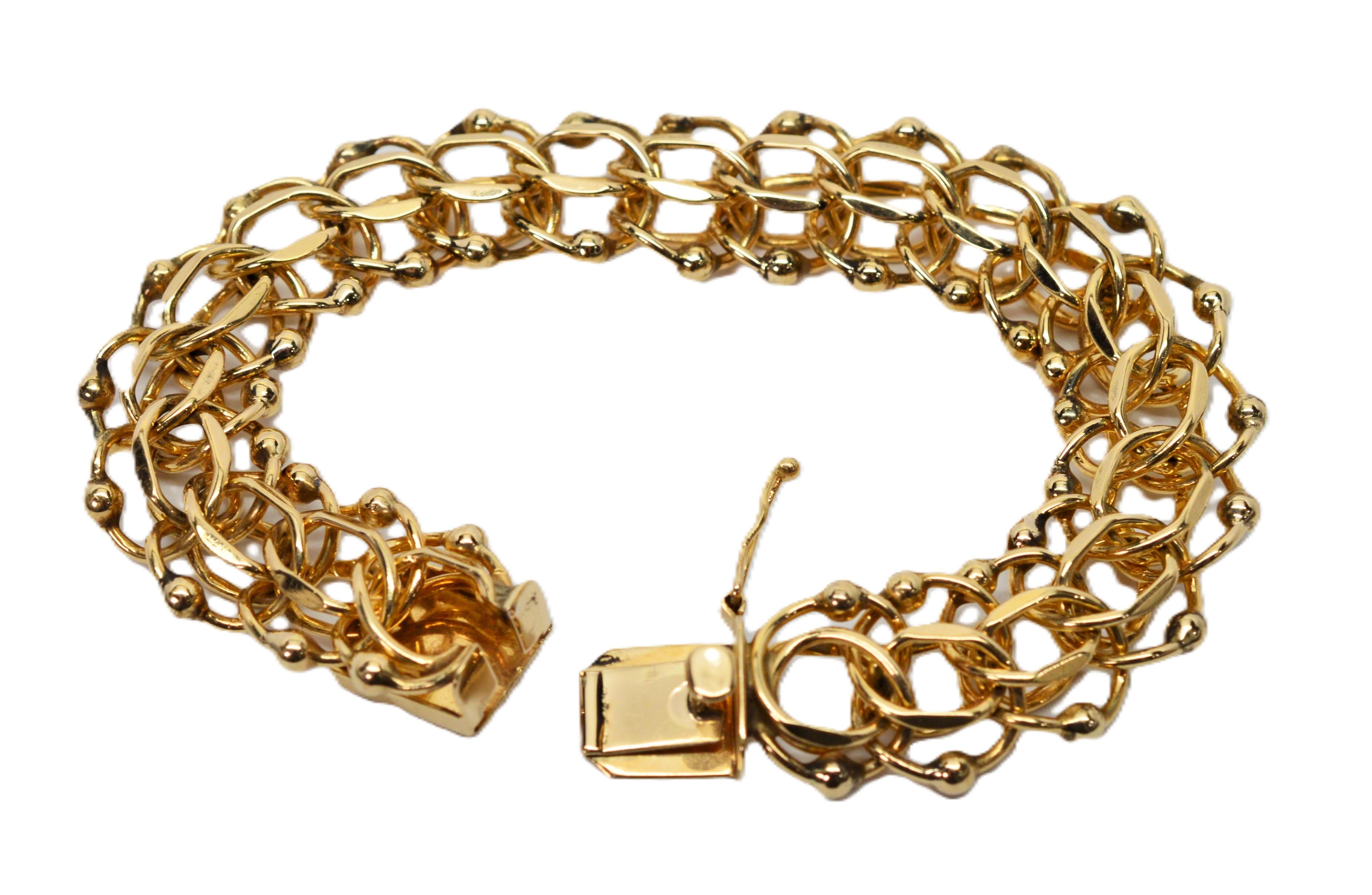 Favorite Multi Link Chain 14 Karat Yellow Gold Retro Style Bracelet For Sale 2