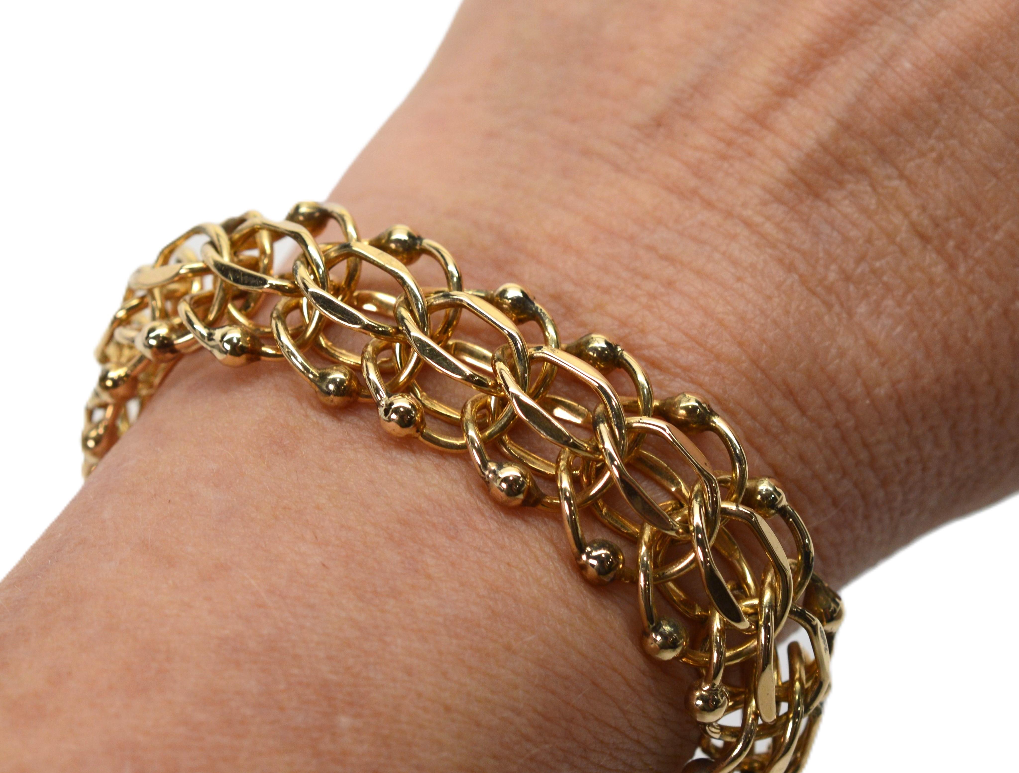 Women's Favorite Multi Link Chain 14 Karat Yellow Gold Retro Style Bracelet For Sale
