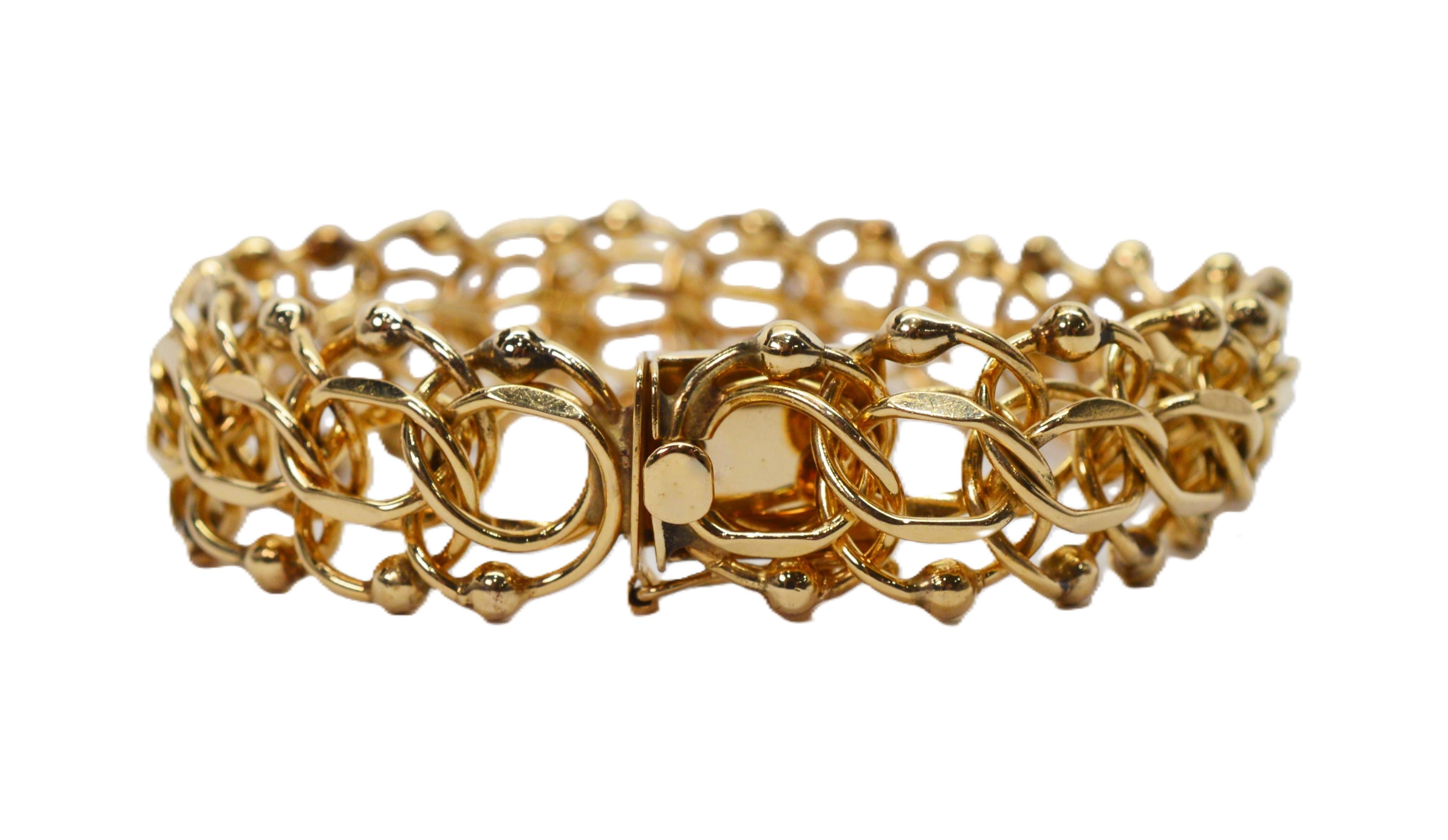 Favorite Multi Link Chain 14 Karat Yellow Gold Retro Style Bracelet For Sale 1
