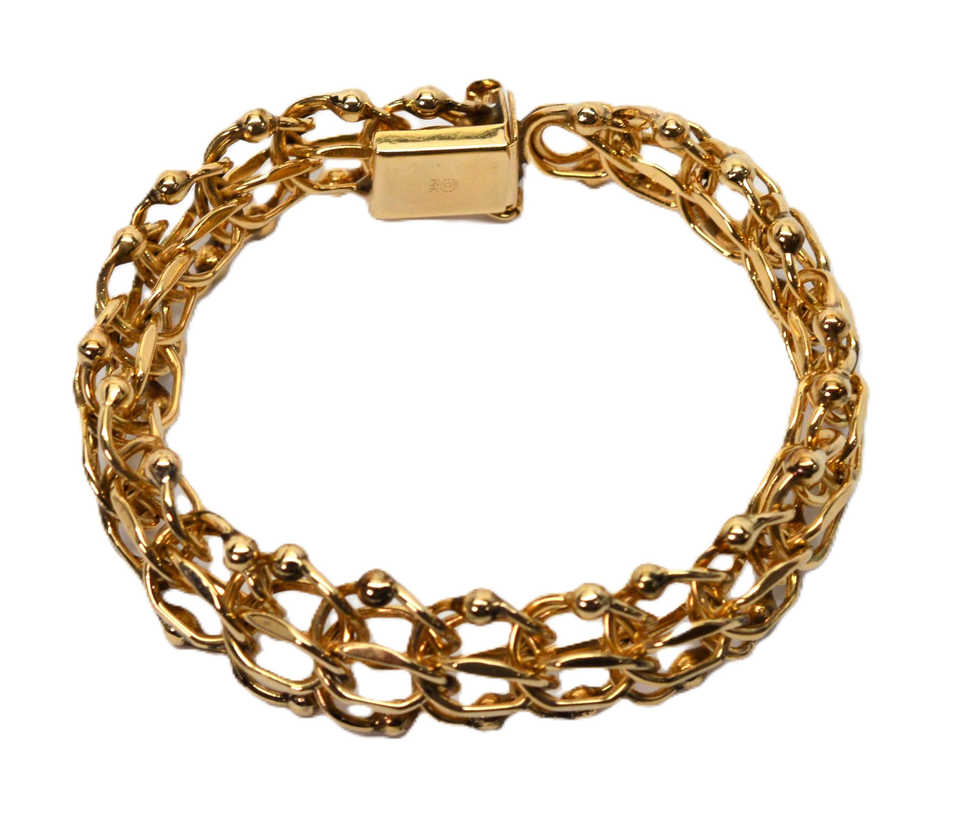 Favorite Multi Link Chain 14 Karat Yellow Gold Retro Style Bracelet For Sale 3
