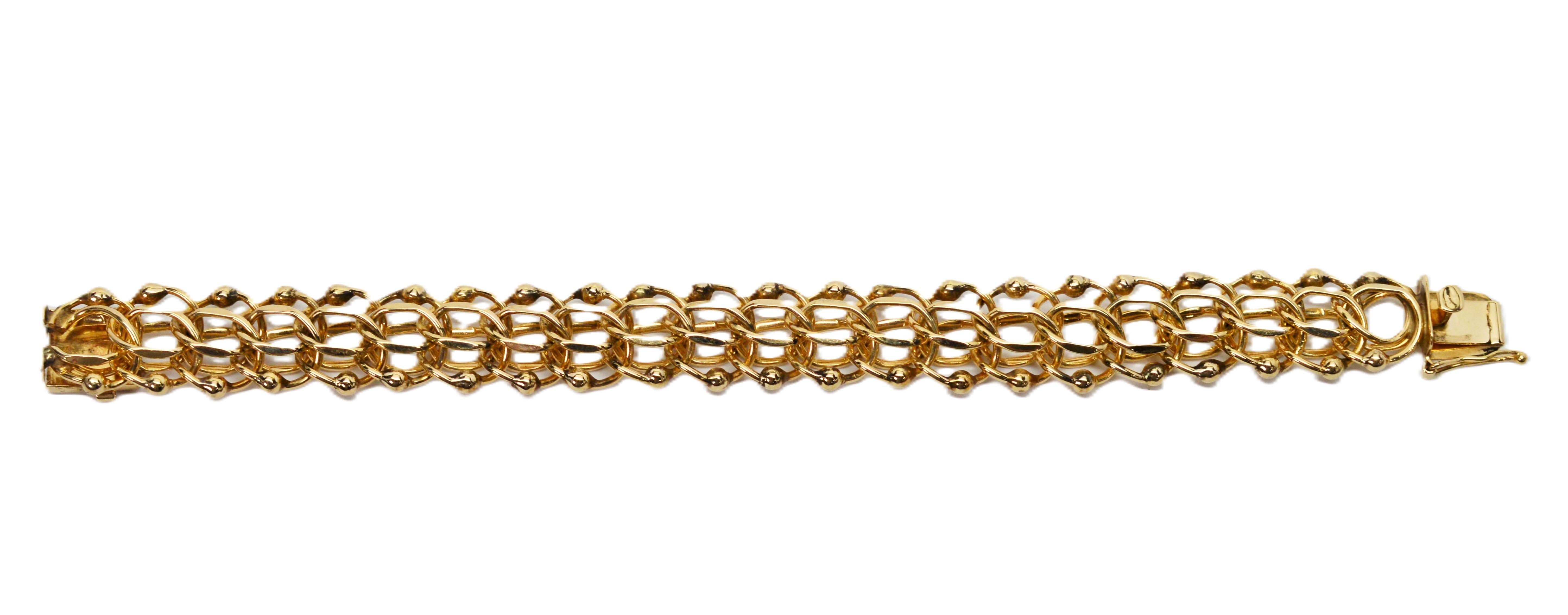 Favorite Multi Link Chain 14 Karat Yellow Gold Retro Style Bracelet For Sale 4