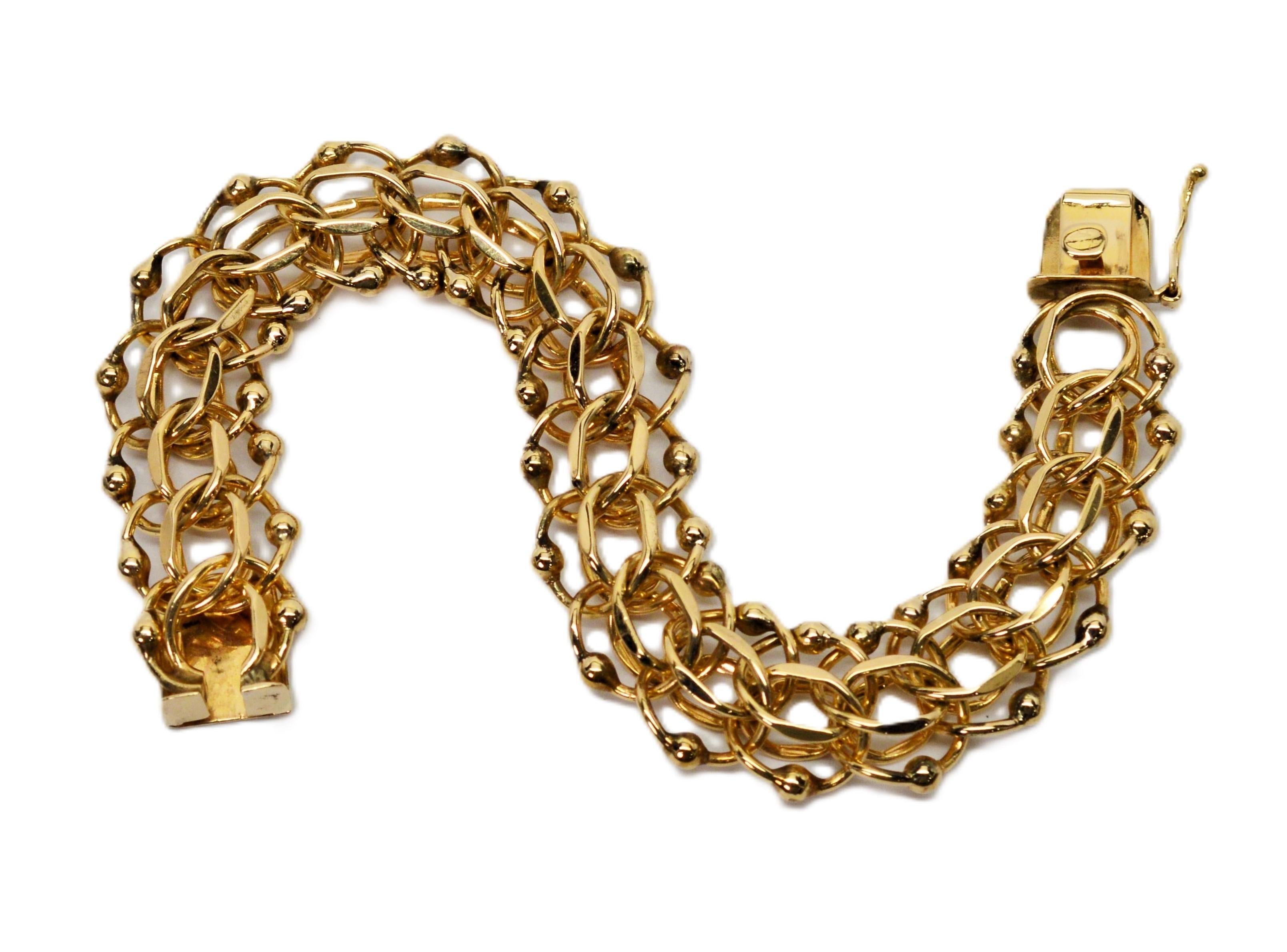 Favorite Multi Link Chain 14 Karat Yellow Gold Retro Style Bracelet For Sale 5