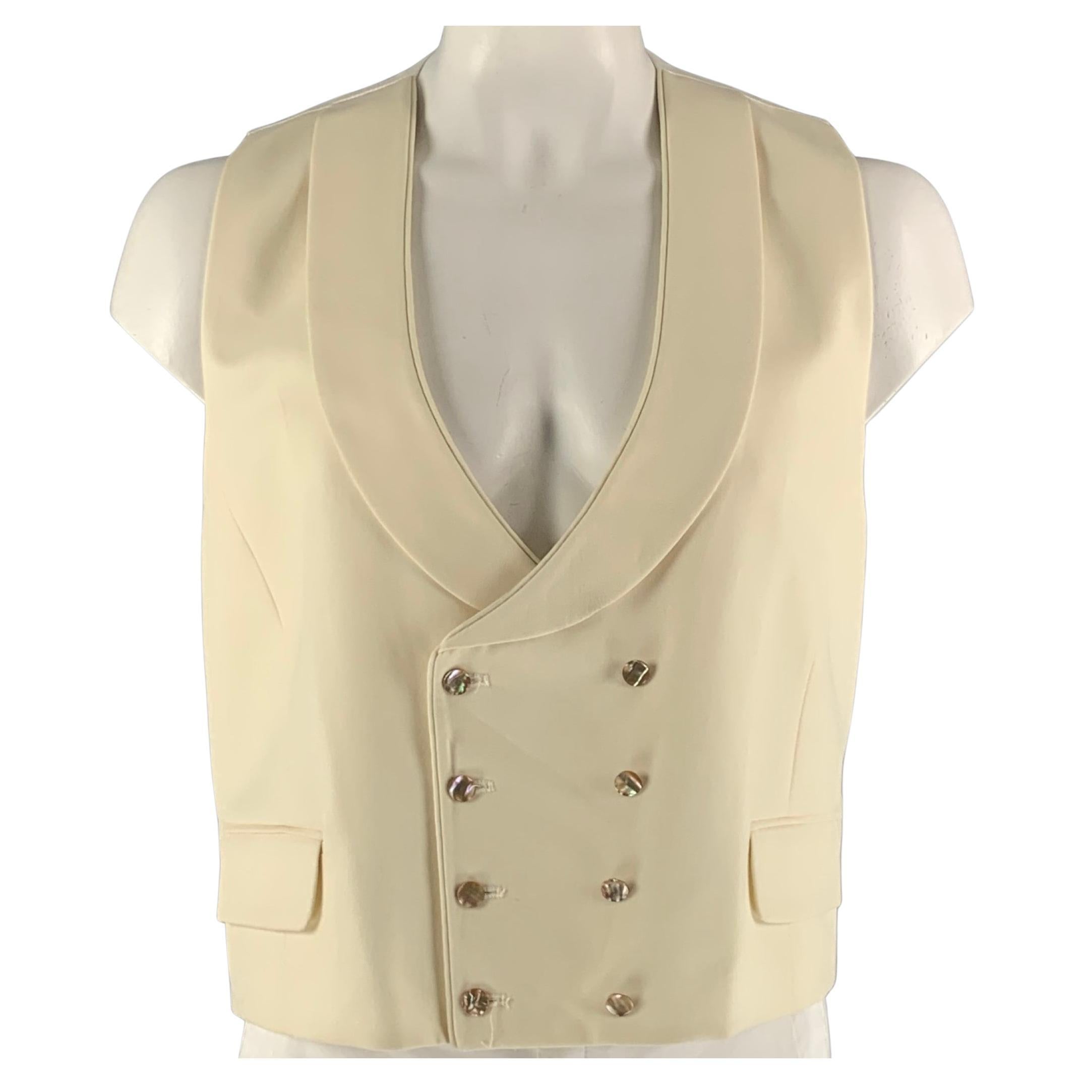 FAVOURBROOK Size 48 Beige White Solid Wool Double Breasted Vest