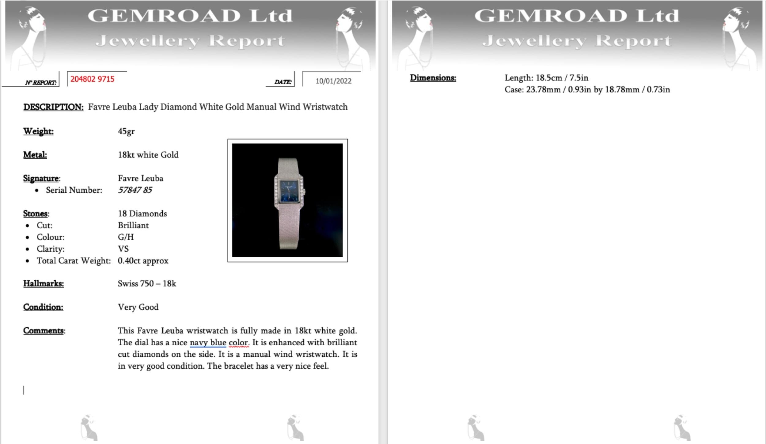 Women's Favre Leuba Lady Diamond White Gold Manual Wind Wristwatch For Sale