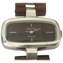 Retro Favre Leuba Rosewood and Rodium Modernist Watch, circa 1970s