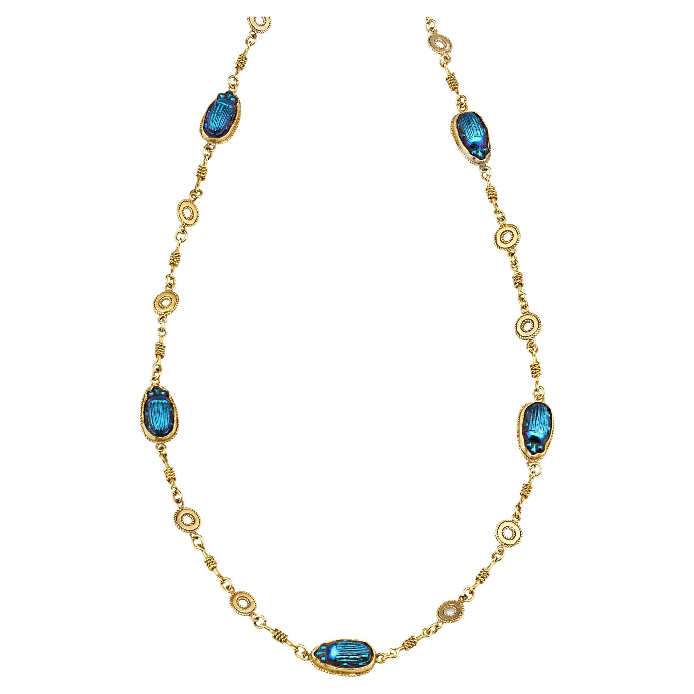 Favrile Glass Scarab Necklace by Louis Comfort Tiffany