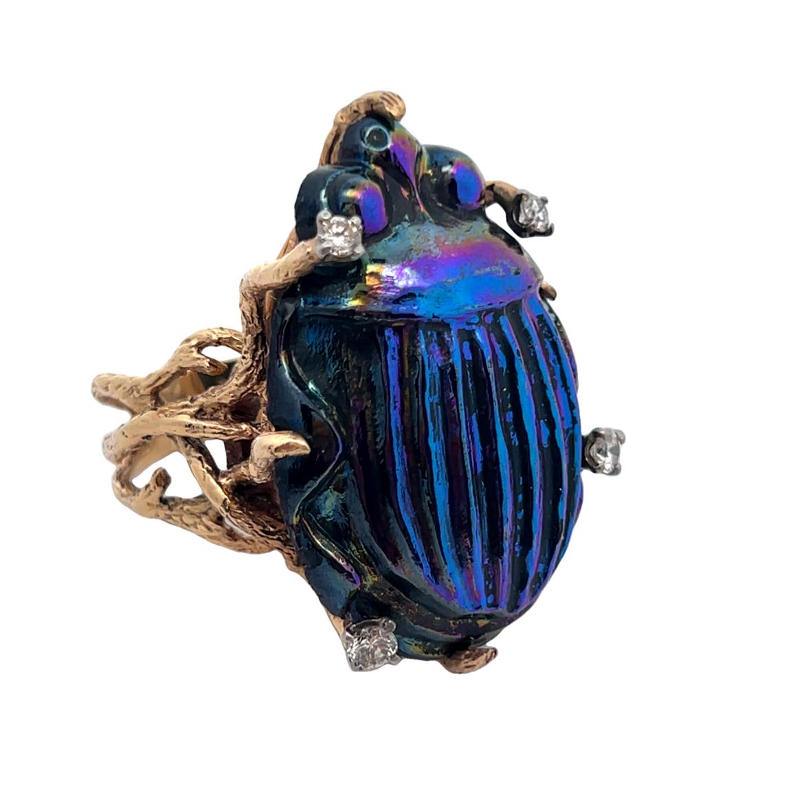 Favrile Glass Scarab Ring In Excellent Condition For Sale In New York, NY