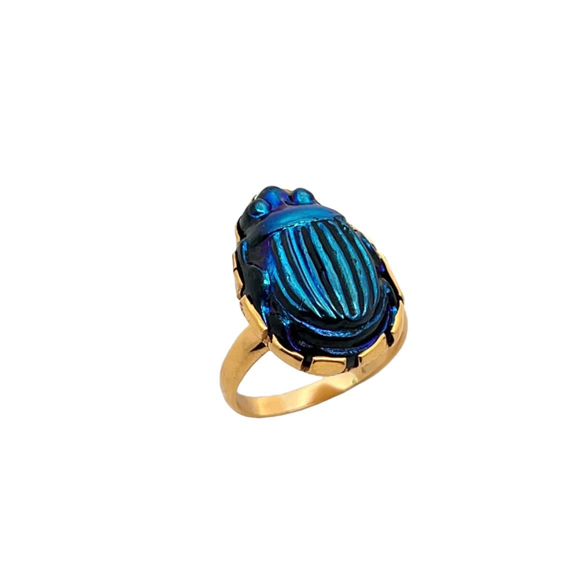 Favrile Glass Scarab Ring For Sale 1