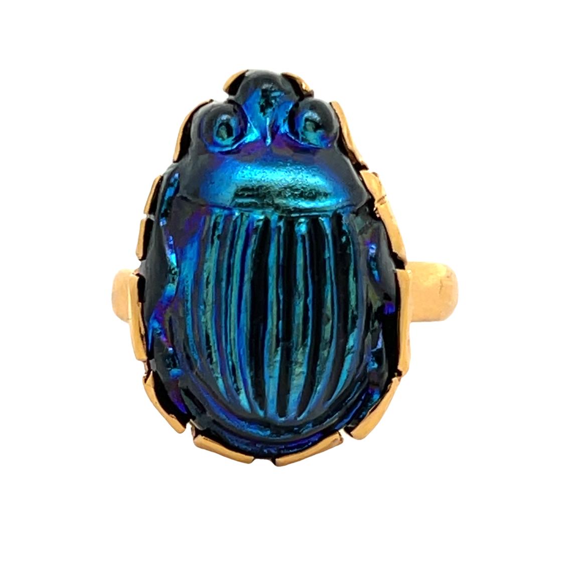 Favrile Glass Scarab Ring For Sale 2