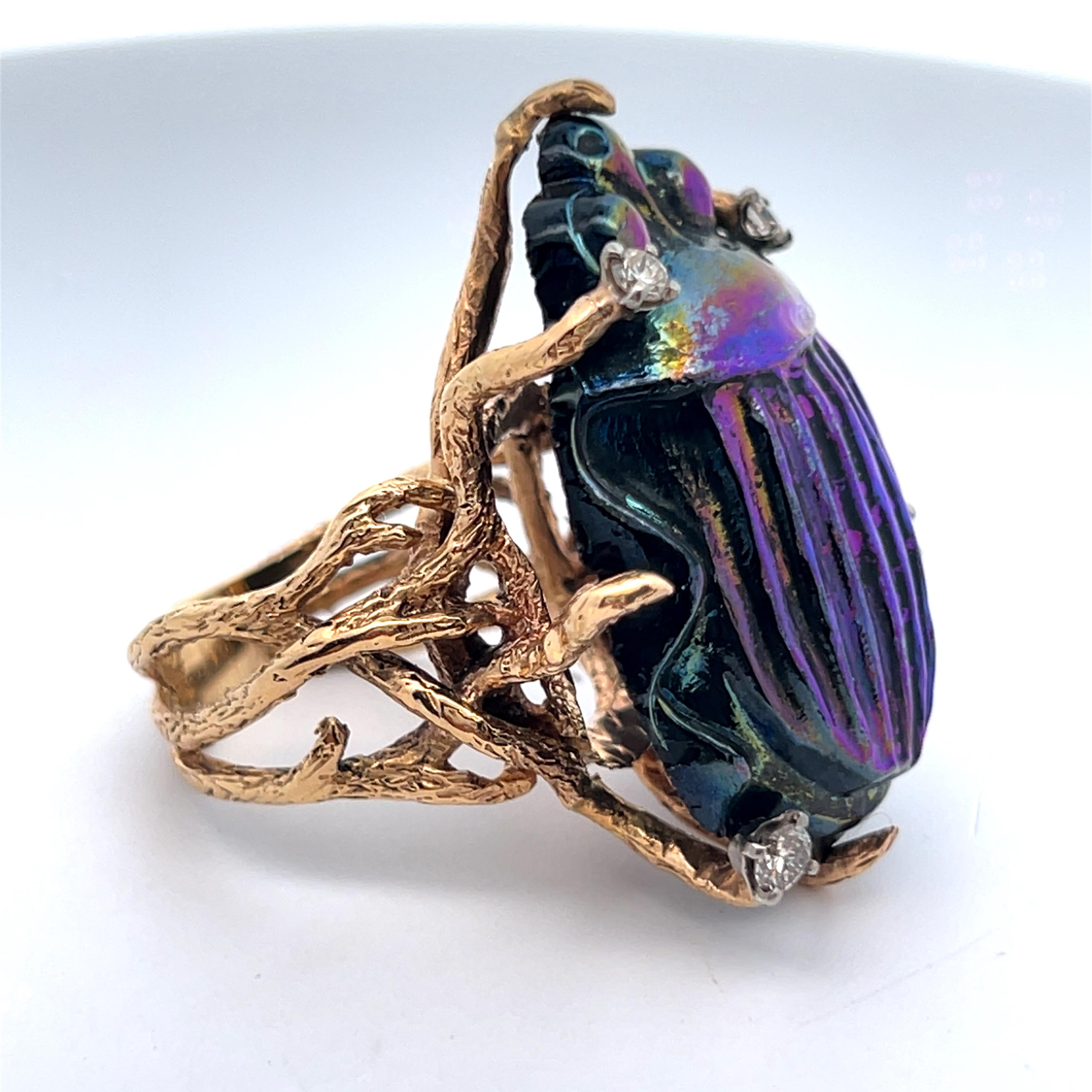Favrile Glass Scarab Ring For Sale 2