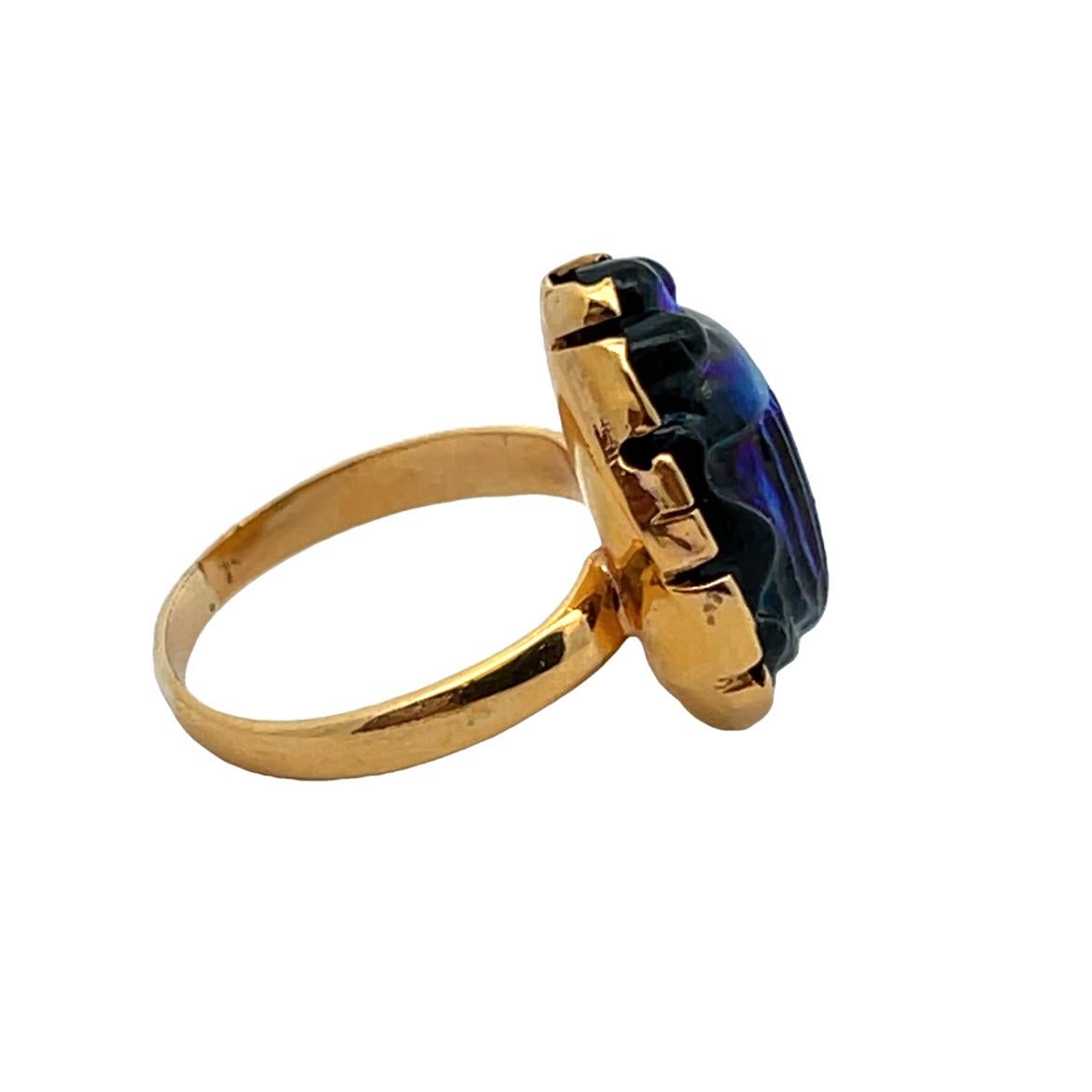 Favrile Glass Scarab Ring For Sale 3