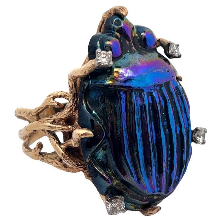Louis Comfort Tiffany Favrile Glass Tiffany Scarab Ring Antique LC