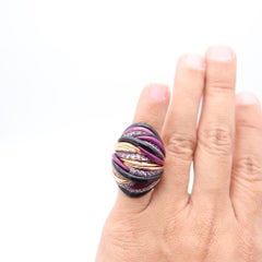 FAWAZ GRUOSI Cocktail Ring In 18Kt Pink Gold With 3.80 Cts Sapphires & Agathe