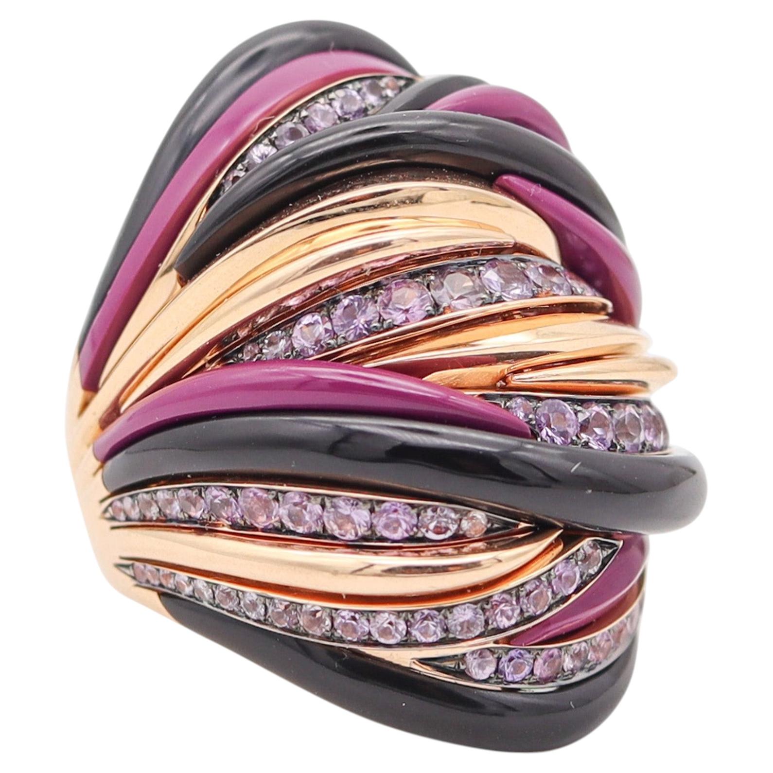 FAWAZ GRUOSI Cocktail Ring In 18Kt Pink Gold With 3.80 Cts Sapphires & Agathe