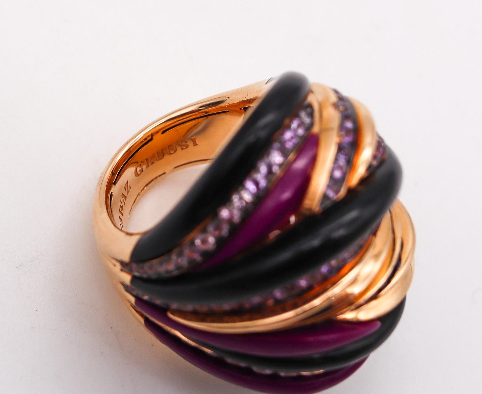 Brilliant Cut Fawaz Gruosi Sculptural Cocktail Ring in 18kt Gold 3.72ctw in Purple Sapphires For Sale