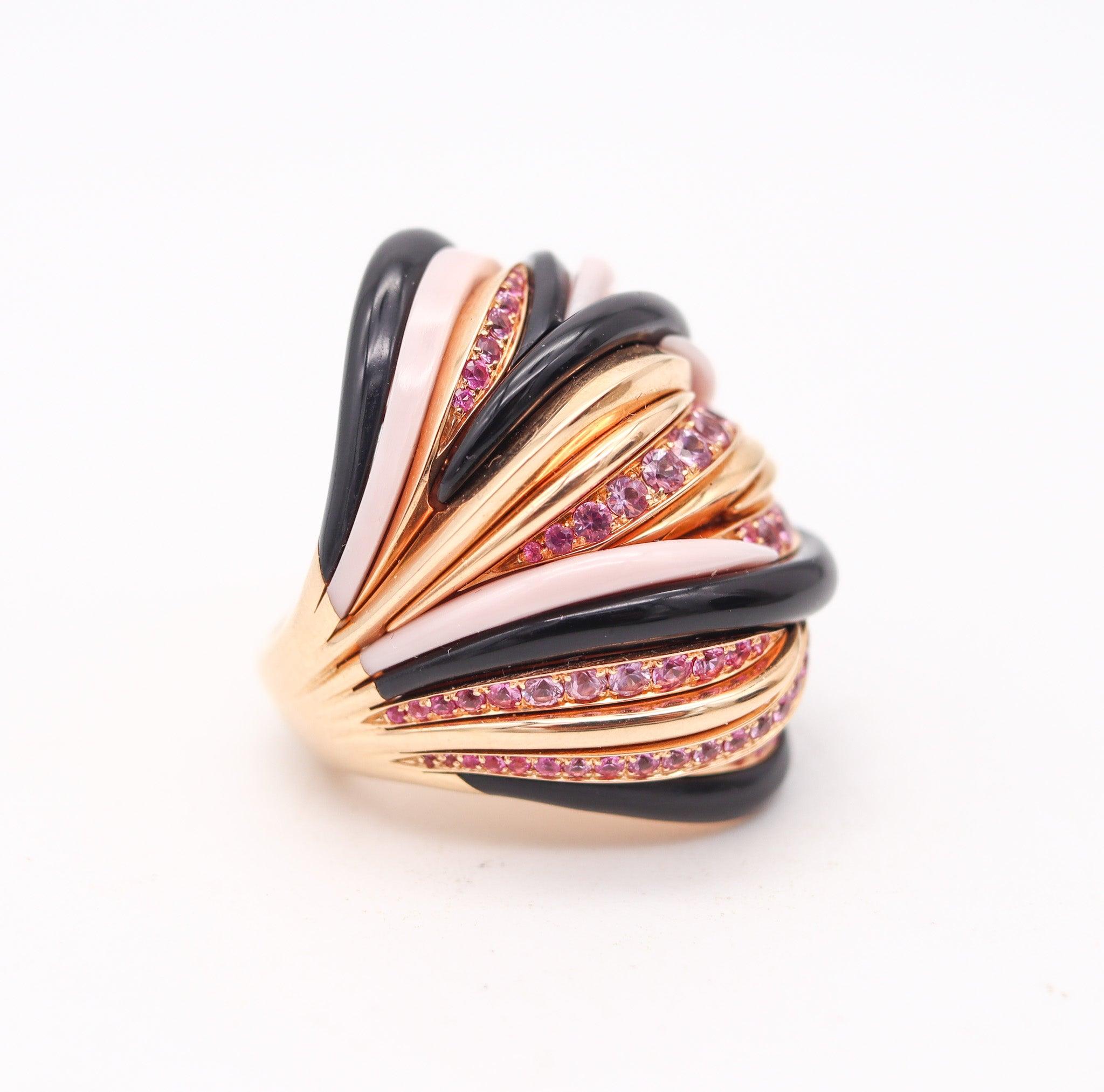 Contemporary FAWAZ GRUOSI Sculptural Cocktail Ring In 18Kt Gold With 3.76 Ctw Pink Sapphires For Sale